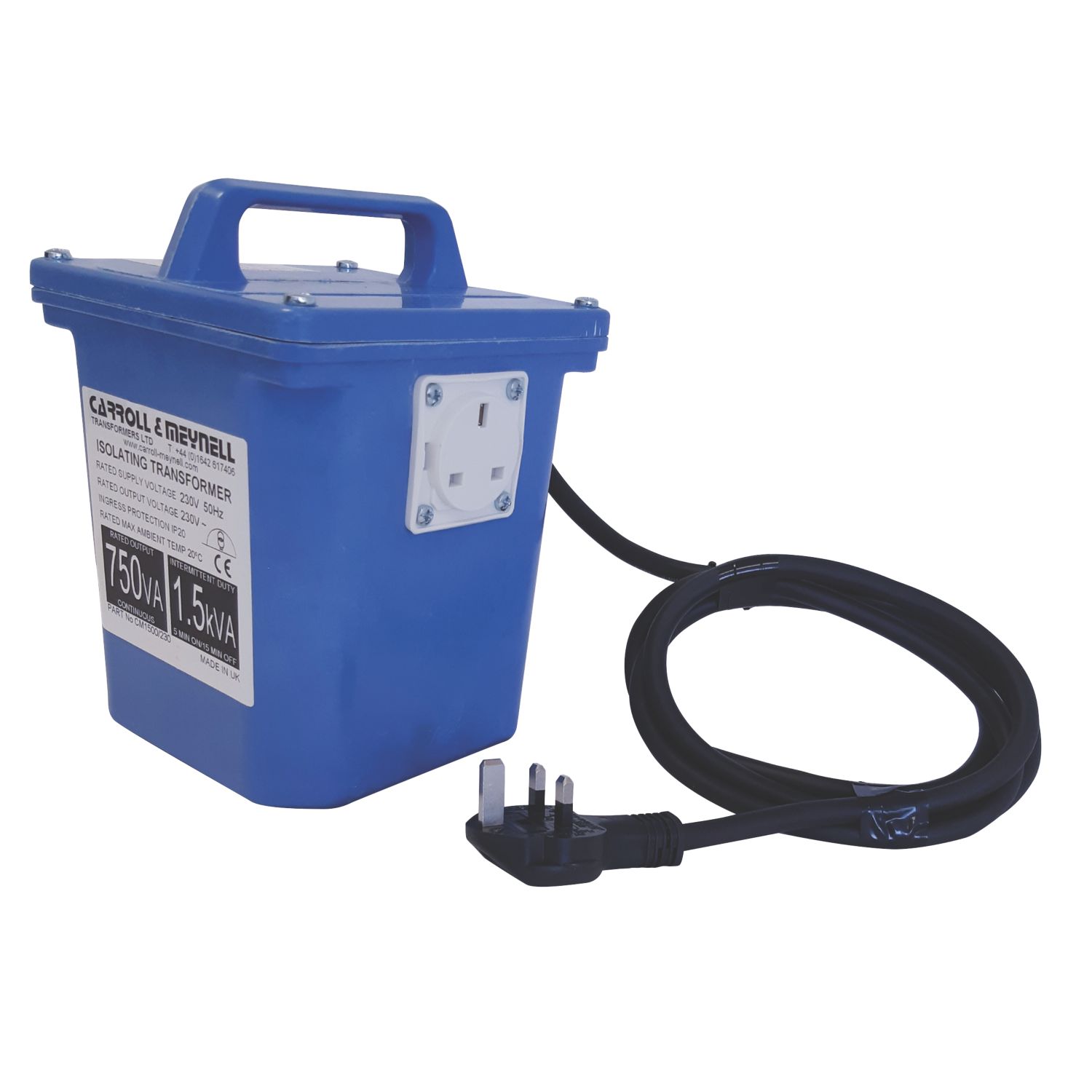 Carroll & Meynell 1500VA Intermittent Isolation Transformer 230V/230V Blue (752HV)