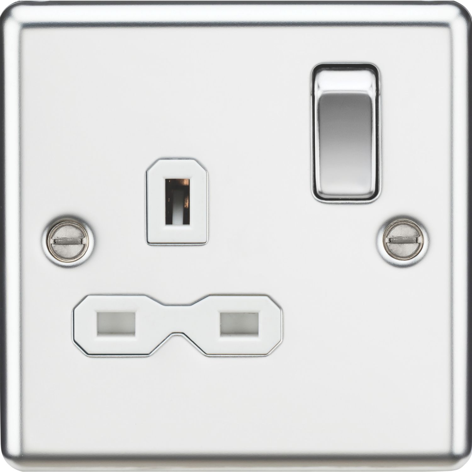Knightsbridge 13A 1-Gang DP Switched Single Socket Polished Chrome with White Inserts (752TY)
