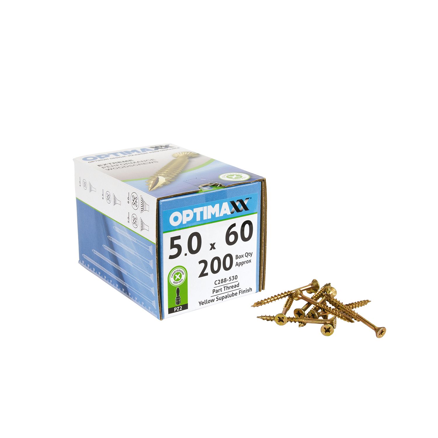 Optimaxx PZ Countersunk Wood Screws 5mm x 60mm 200 Pack (754TY)