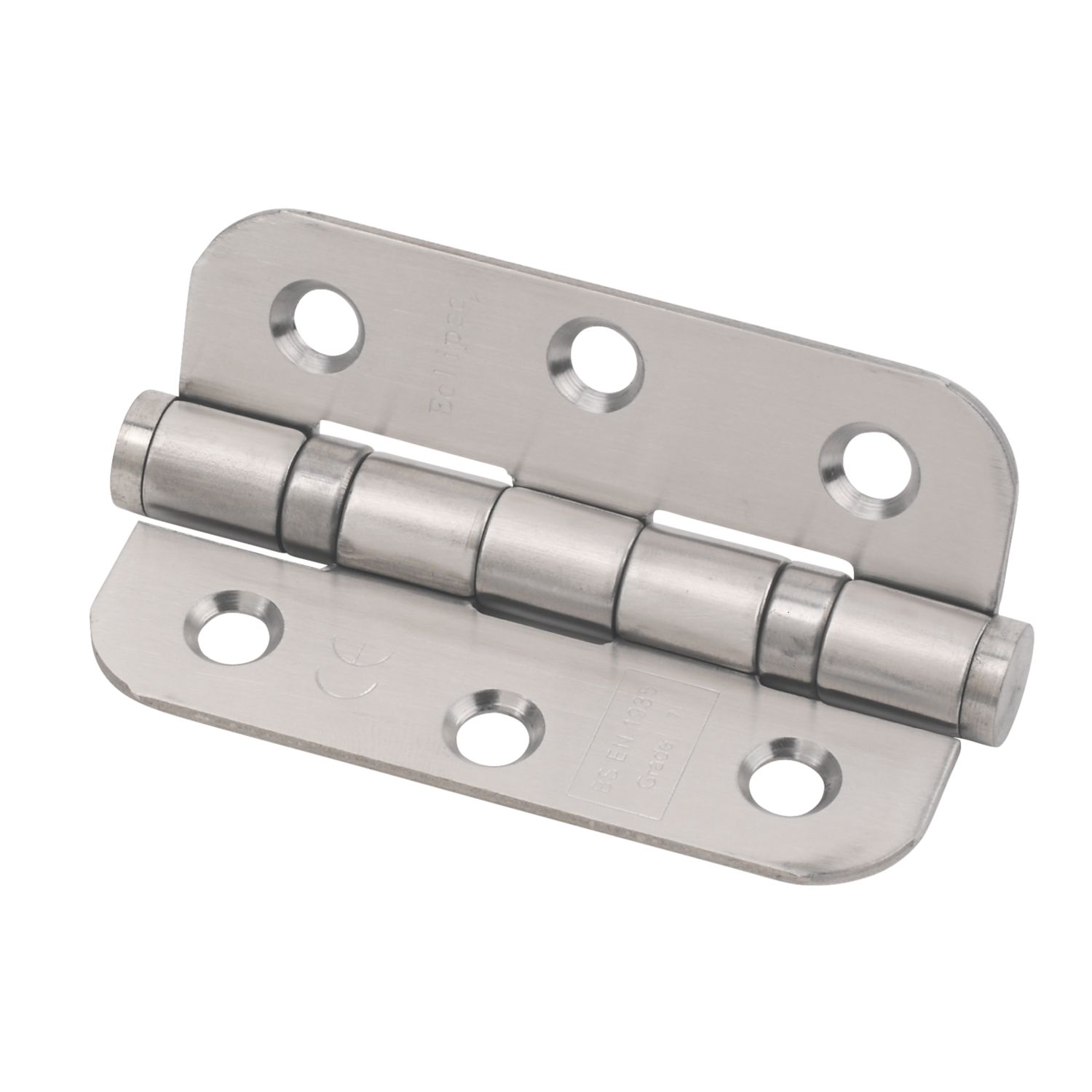 Eclipse Satin Stainless Steel Grade 7 Fire Rated Radius Ball Bearing Hinges 76mm x 51mm 2 Pack (75512)