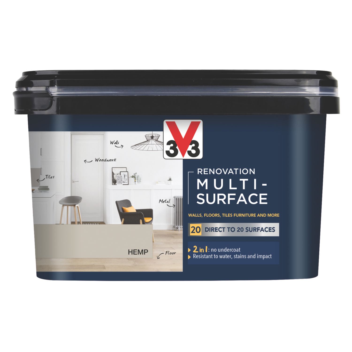 V33 2Ltr Hemp Satin Acrylic Multi Surface Paint (755FW)