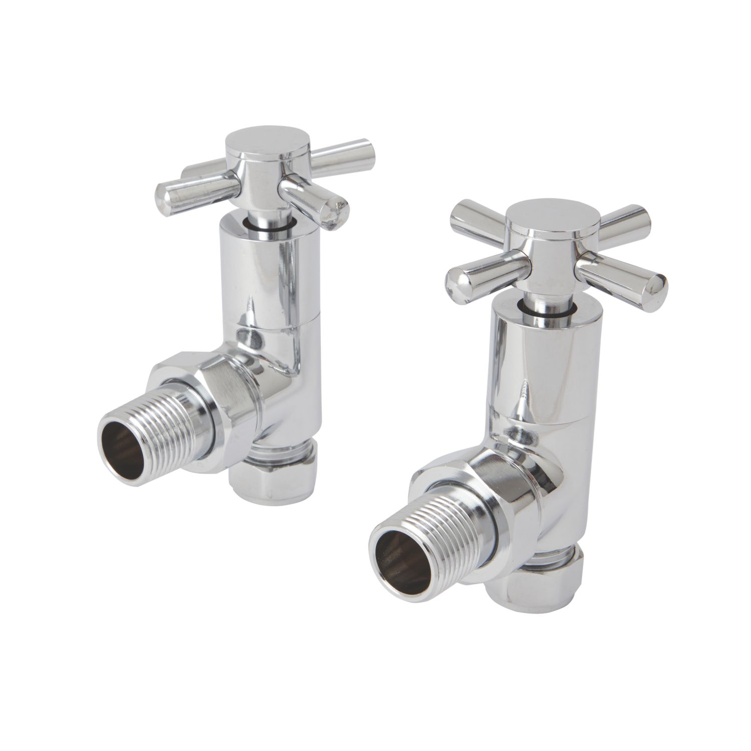 Flomasta 15mm x 1/2" Chrome Angled Traditional Manual Radiator Valve Head & Body 2 Pack (756FW)