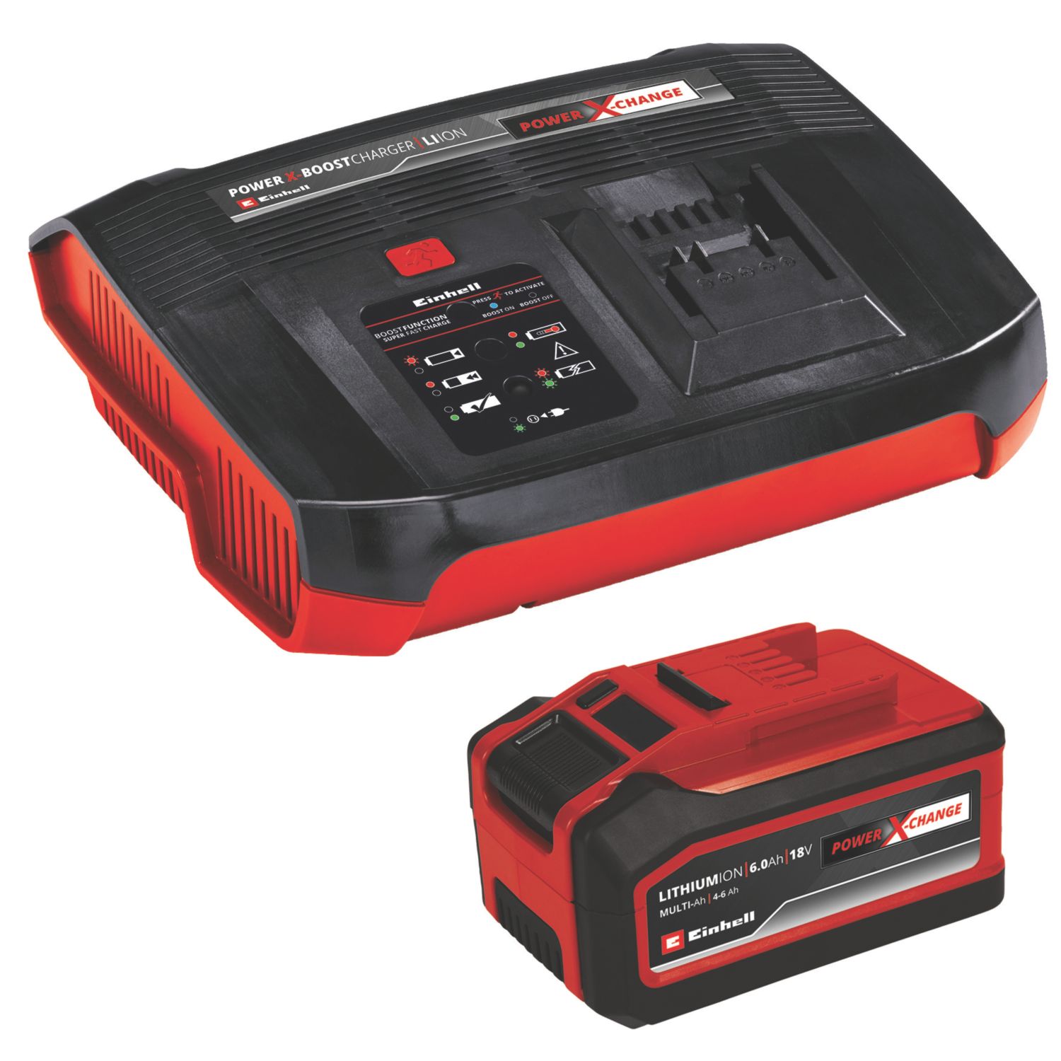 Einhell 18V 4-6.0Ah Li-Ion Power X-Change Multi-Ah Battery & 6A Boostcharger Kit (756PW)
