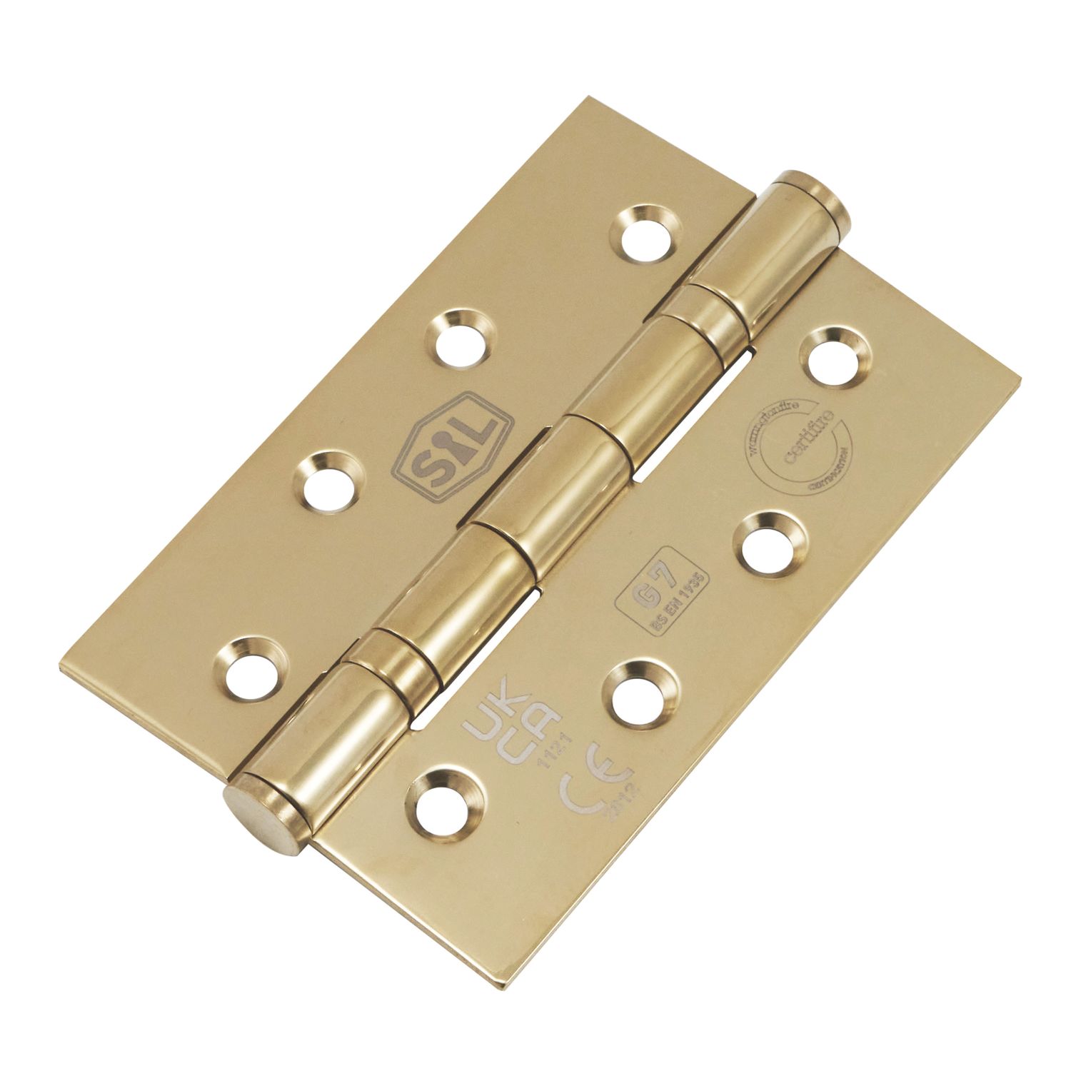 Smith & Locke Brushed Brass Grade 7 Fire Rated Ball Bearing Hinges 102mm x 67mm 2 Pack (756PY)