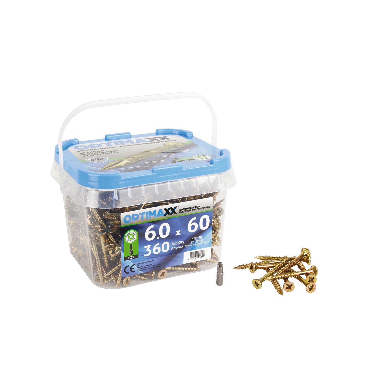 Optimaxx PZ Countersunk Wood Screws 6mm x 60mm 360 Pack (756TY)