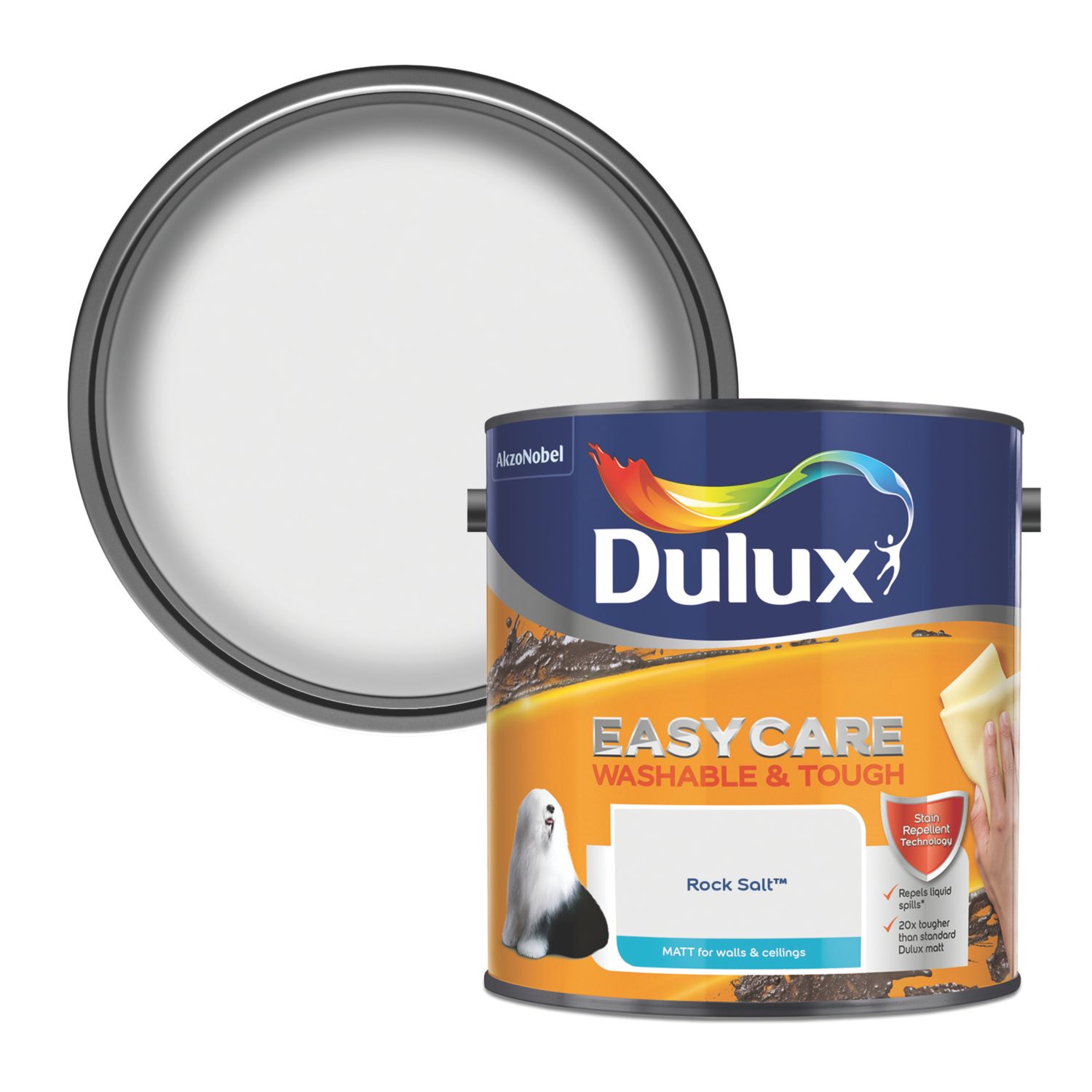Dulux EasyCare Washable & Tough 2.5Ltr Rock Salt Matt Emulsion Paint (757GX)