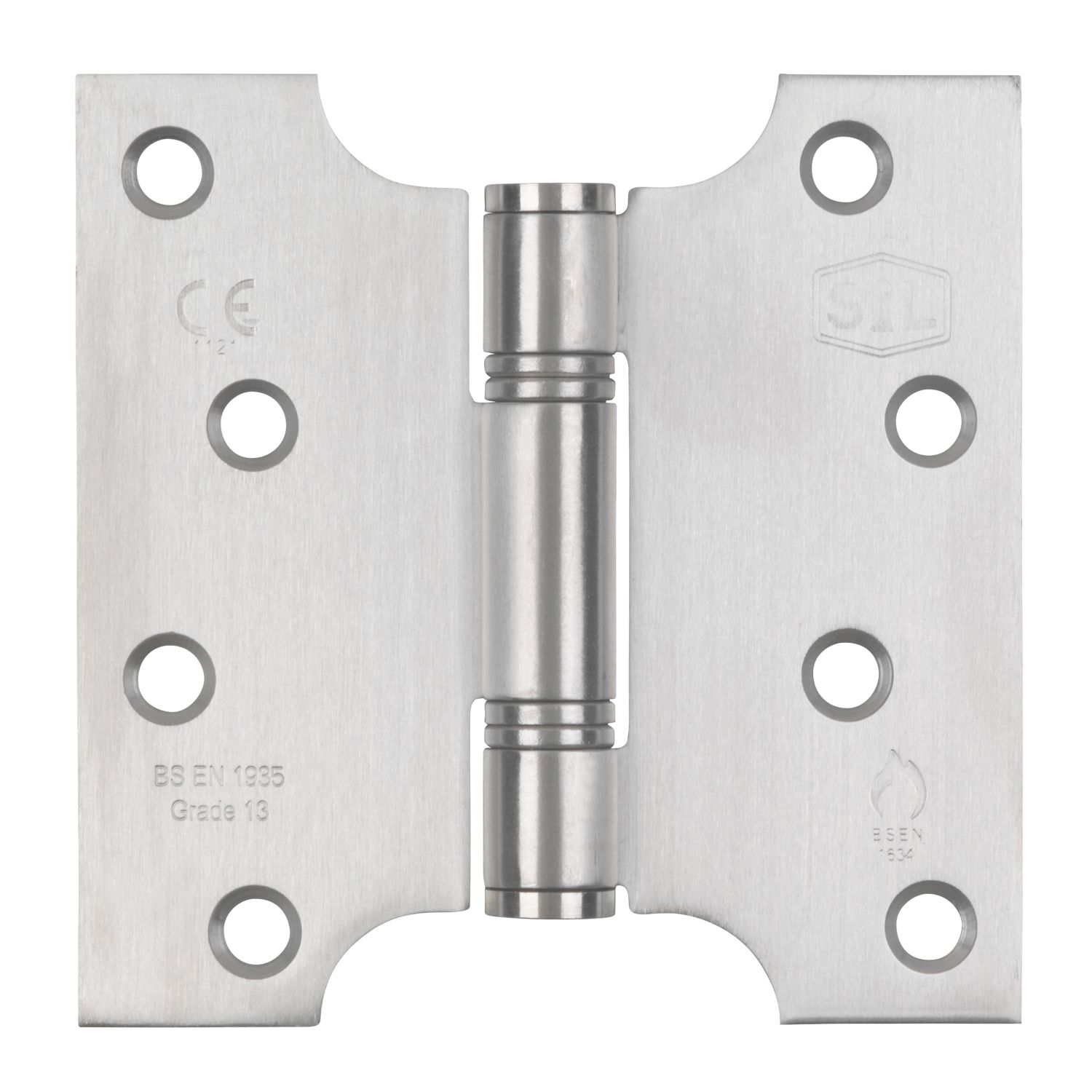 Smith & Locke Satin Stainless Steel Grade 13 Fire Rated Parliament Hinges 102mm x 102mm 2 Pack (7594J)