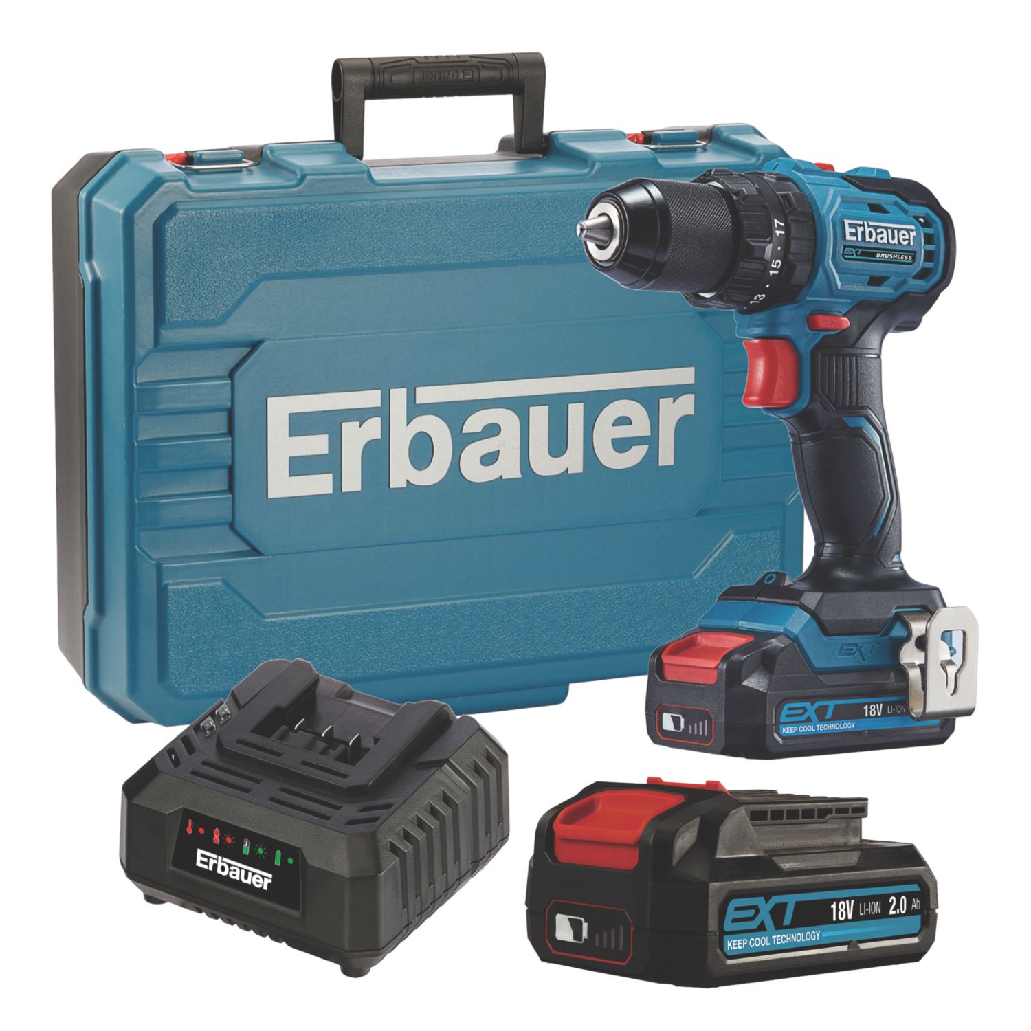 Erbauer ECCD18-Li 18V 2 x 2.0Ah Li-Ion EXT Brushless Cordless Compact Combi Drill (760TA)