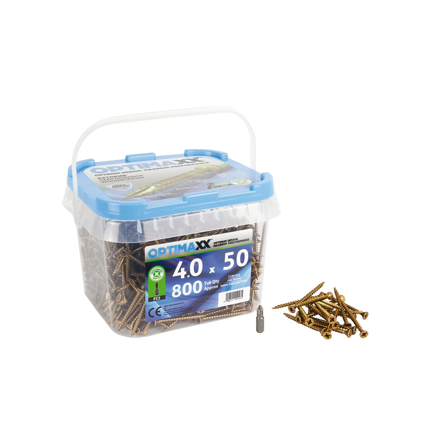 Optimaxx PZ Countersunk Wood Screws 4mm x 50mm 800 Pack (761TY)