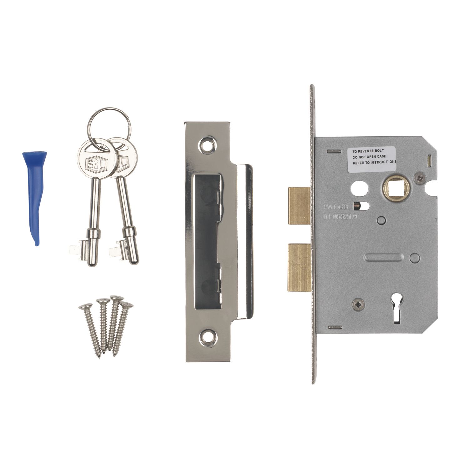 Smith & Locke Fire Rated 3 Lever Nickel-Plated Mortice Sashlock 65mm Case - 44mm Backset (7620G)
