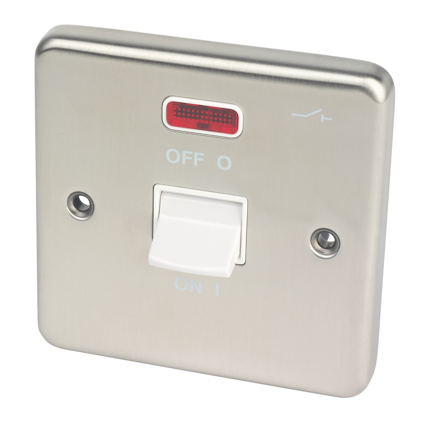 Hager Sollysta WRDP50NBSW 50A 1-Gang 2P+E Control Switch Brushed Steel with LED with White Inserts (765AM)