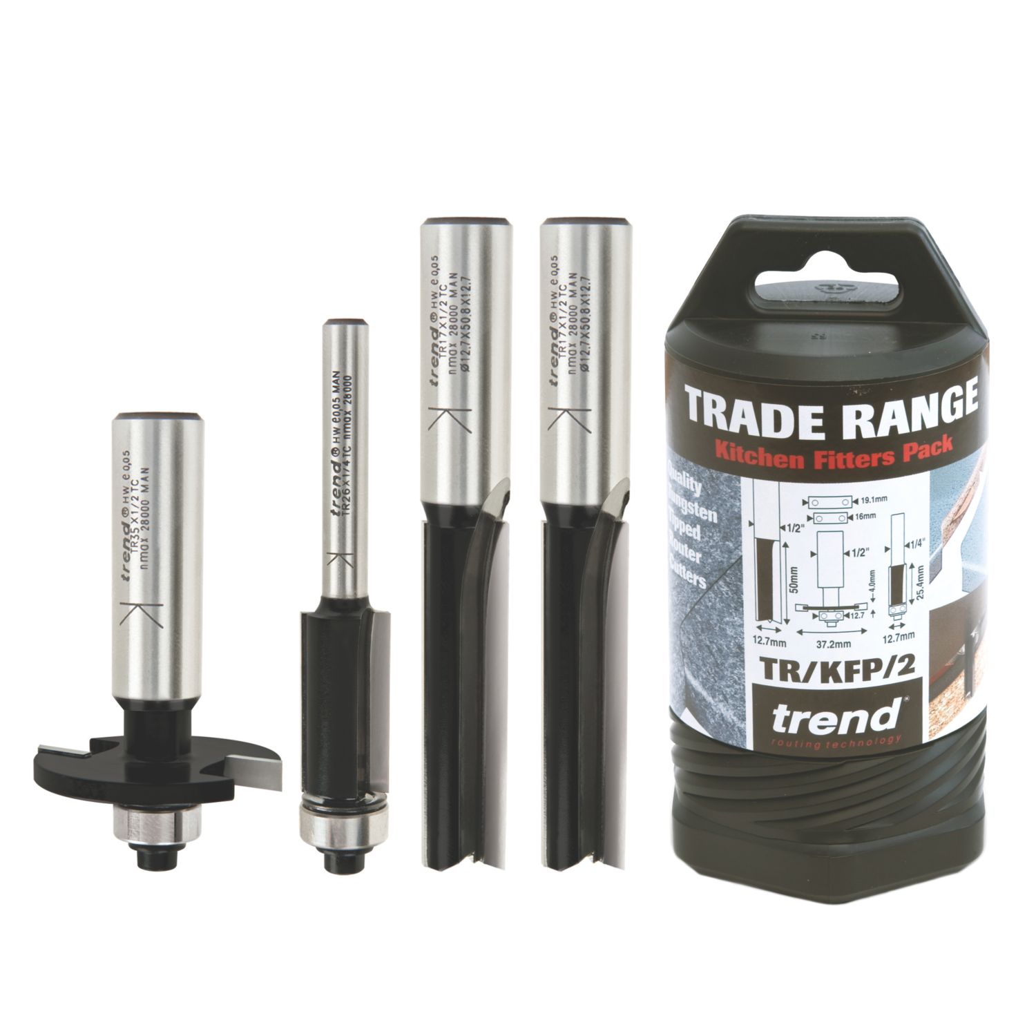 Trend 1/4 & 1/2" Shank Kitchen Fitters Router Set 4 Pcs (76821)