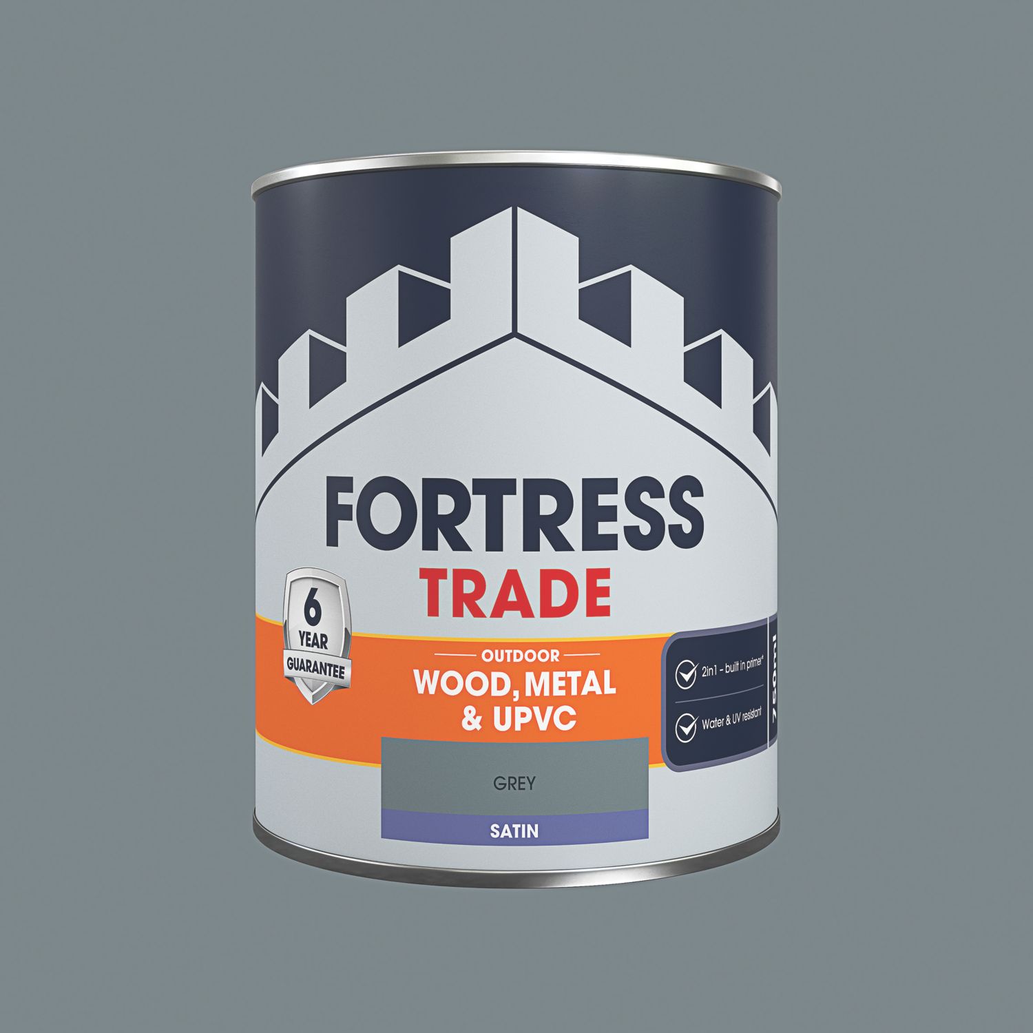 Fortress Trade 750ml Grey Satin Emulsion Multi Surface Paint (768PC)