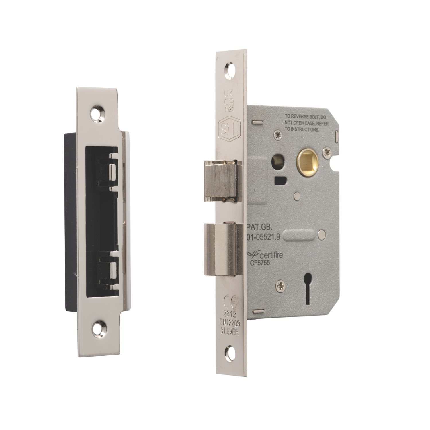 Smith & Locke Fire Rated 3 Lever Polished Chrome Architectural Sash Lock 76mm Case - 57mm Backset (774PY)