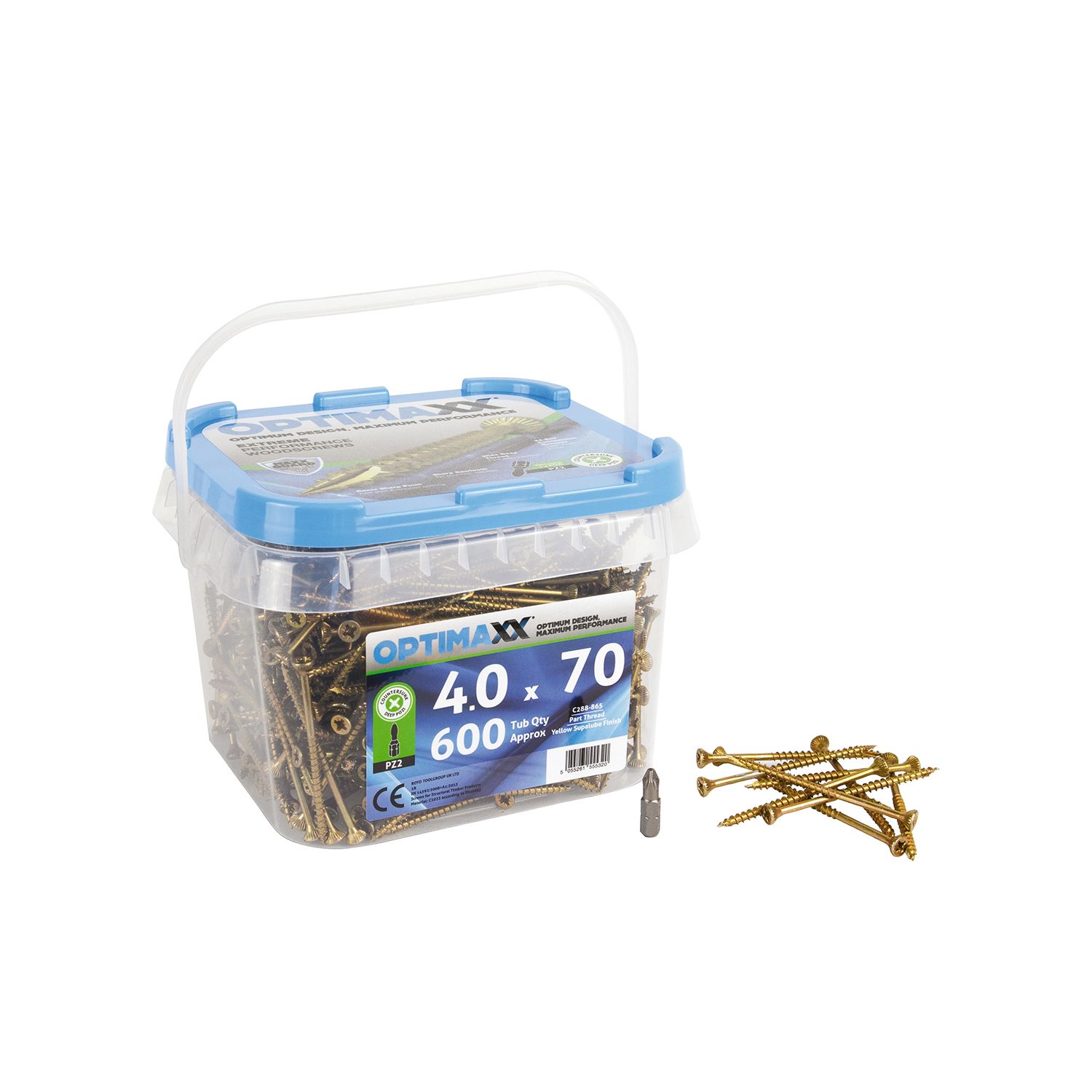 Optimaxx PZ Countersunk Wood Screws 4mm x 70mm 600 Pack (774TY)