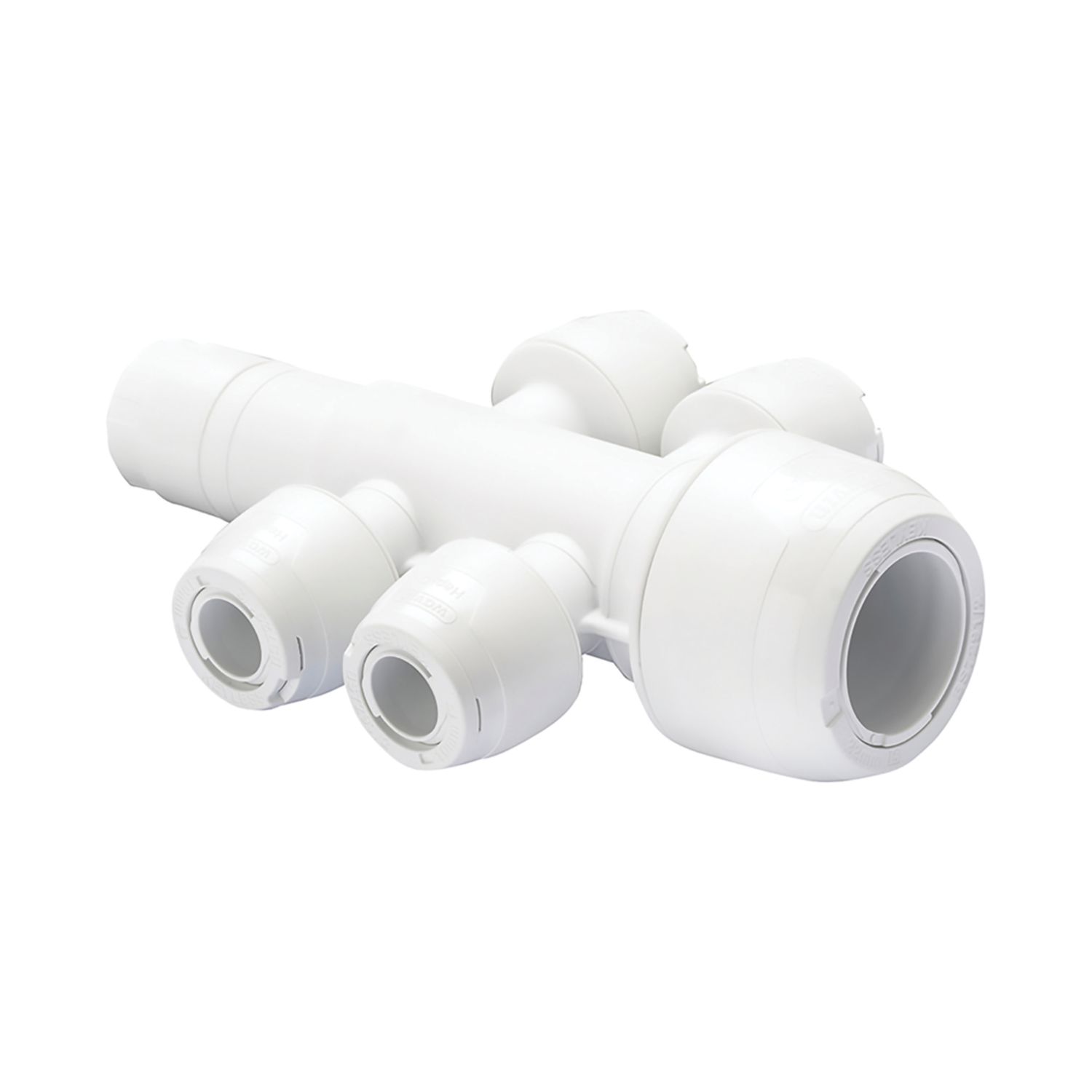 Hep2O Plastic Push-Fit Reducing 4 Port Keyless Spigot Manifold (Opposite Sides) 22mm x 10mm (778RE)