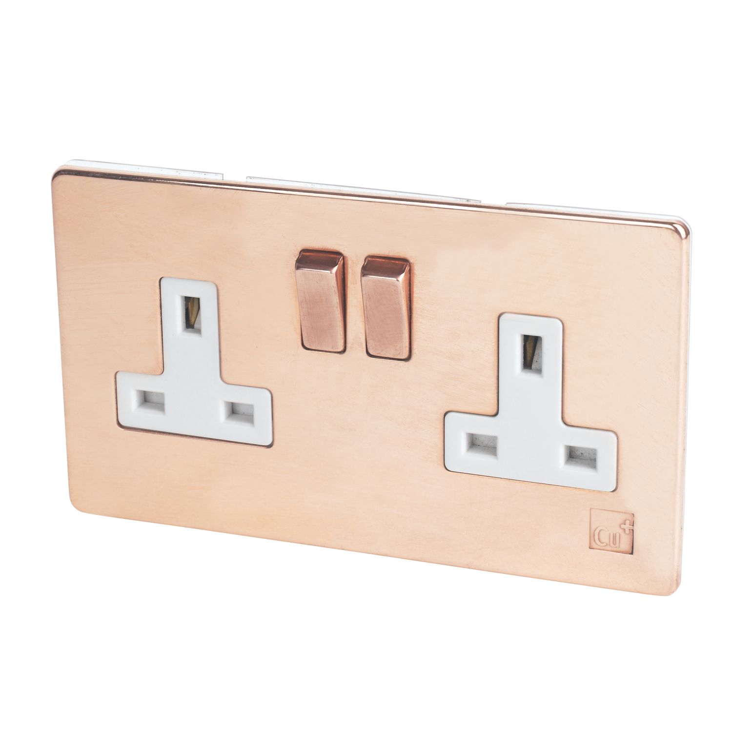 Varilight 13AX 2-Gang DP Switched Plug Socket Anti-Microbial Copper with White Inserts (7824H)