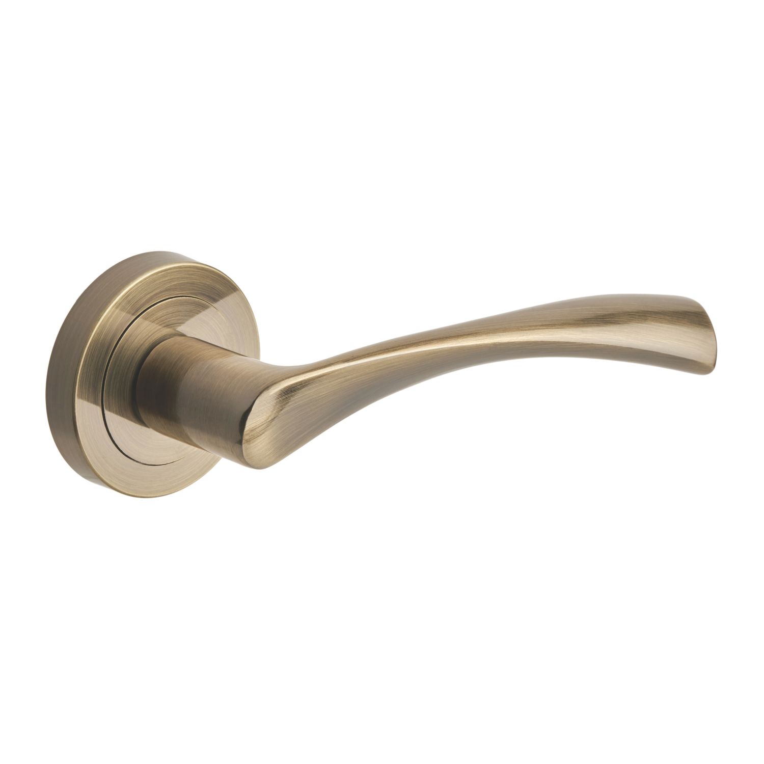 Designer Levers Marvel Lever on Rose Door Handle Pair Antique Brass (783KK)