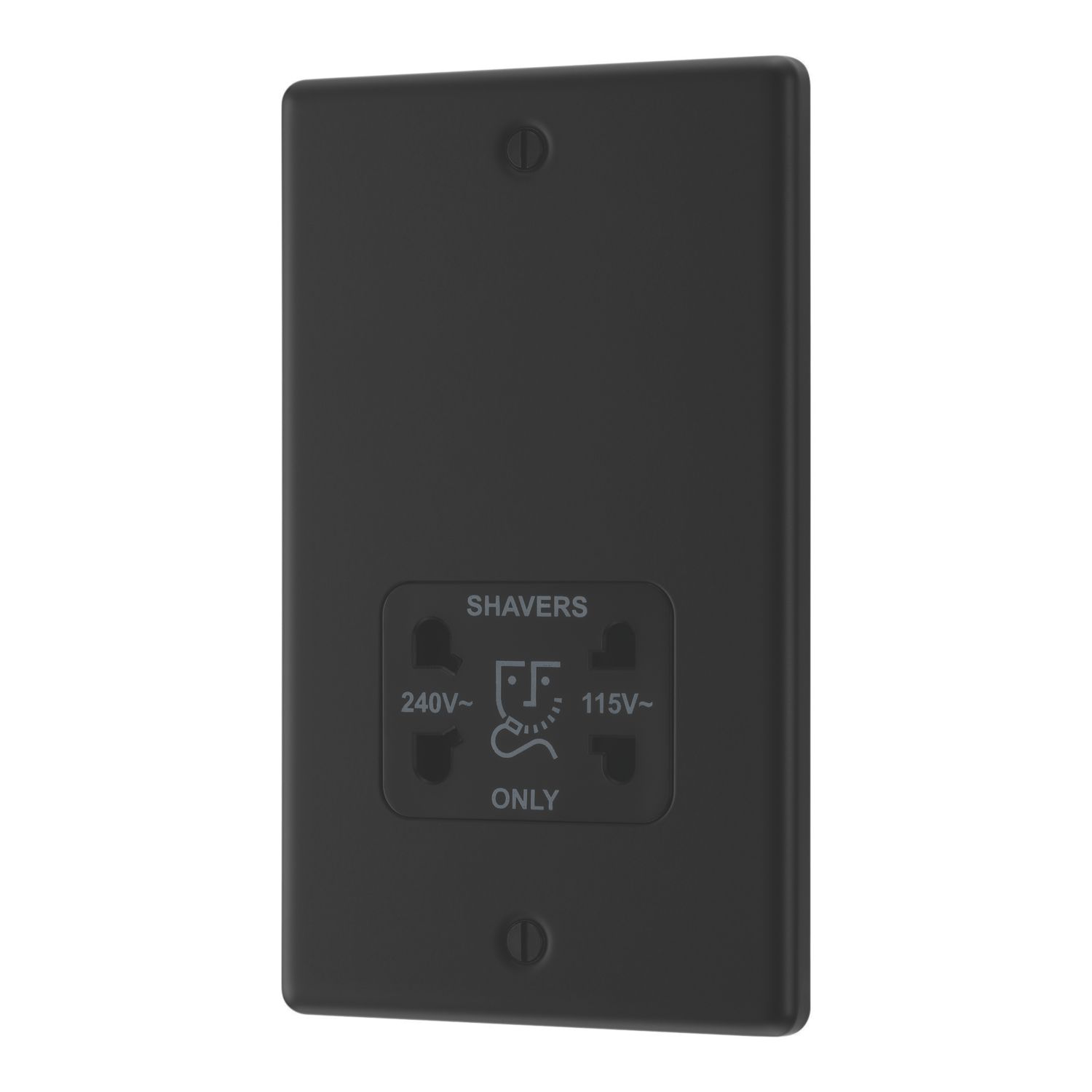 LAP 2-Gang Dual Voltage Shaver Socket 115/240V Matt Black with Black Inserts (784PN)