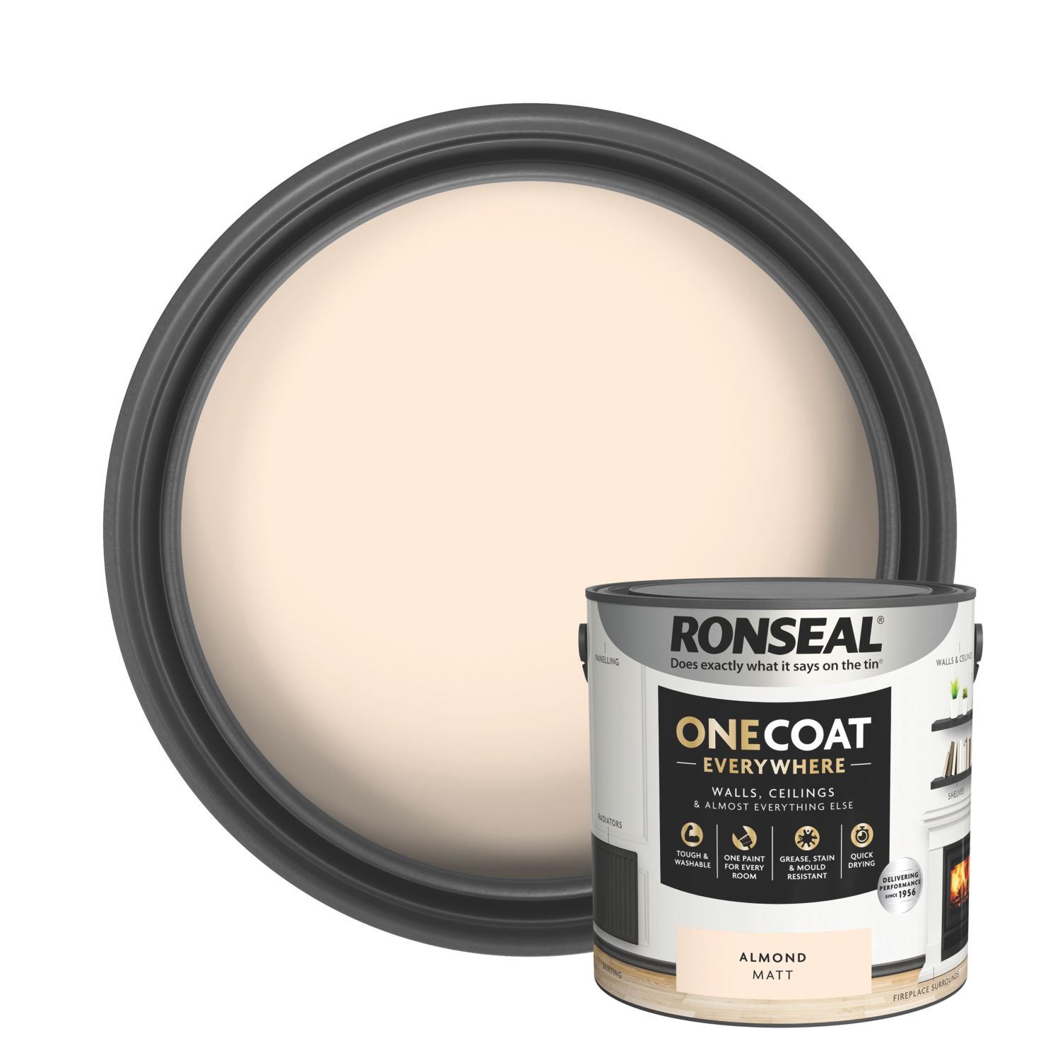Ronseal 2.5Ltr Almond Matt Emulsion Multi Surface Paint (785CE)