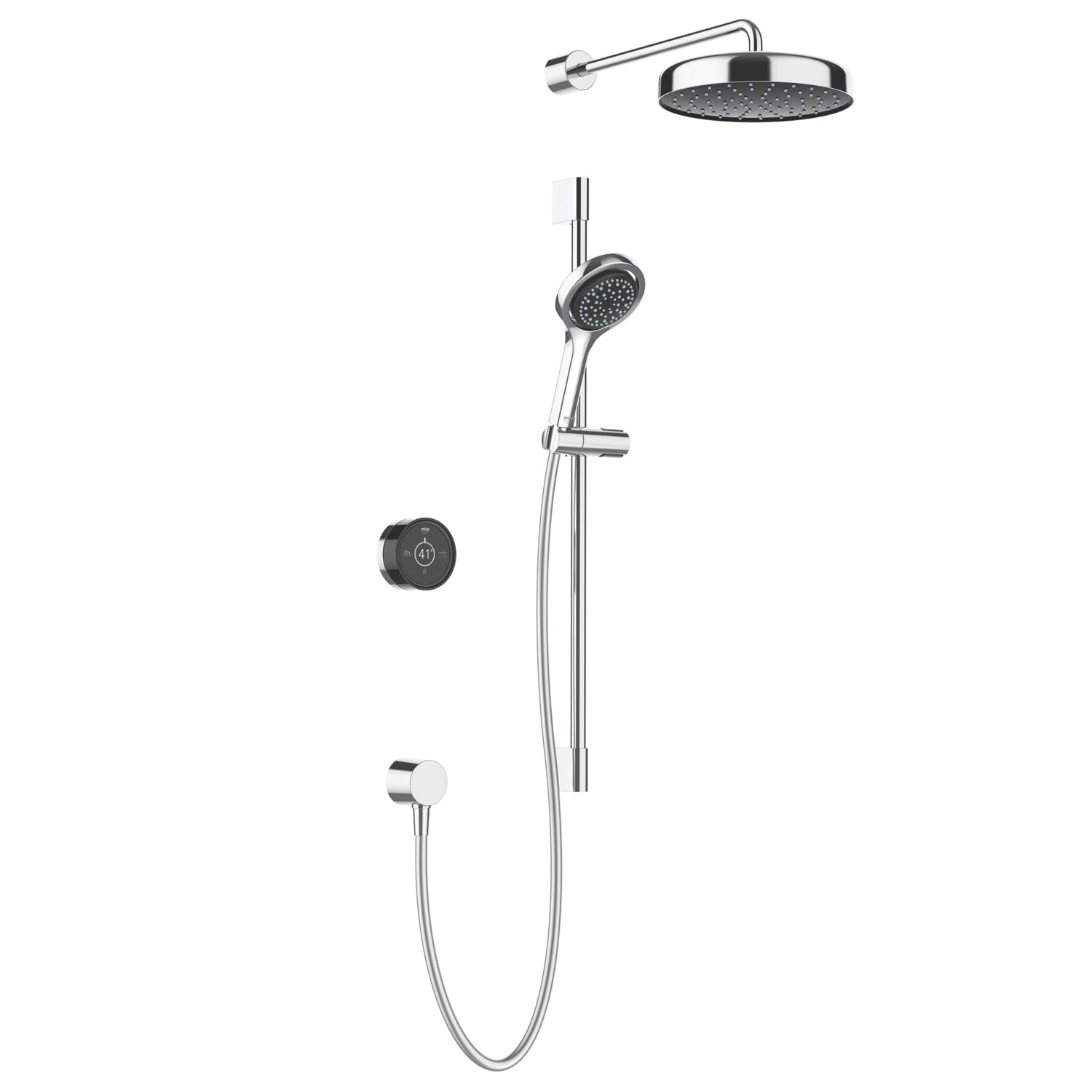 Mira Platinum Gravity-Pumped Rear-Fed Black/Chrome Thermostatic Wireless Dual Outlet Digital Mixer Shower (786PC)