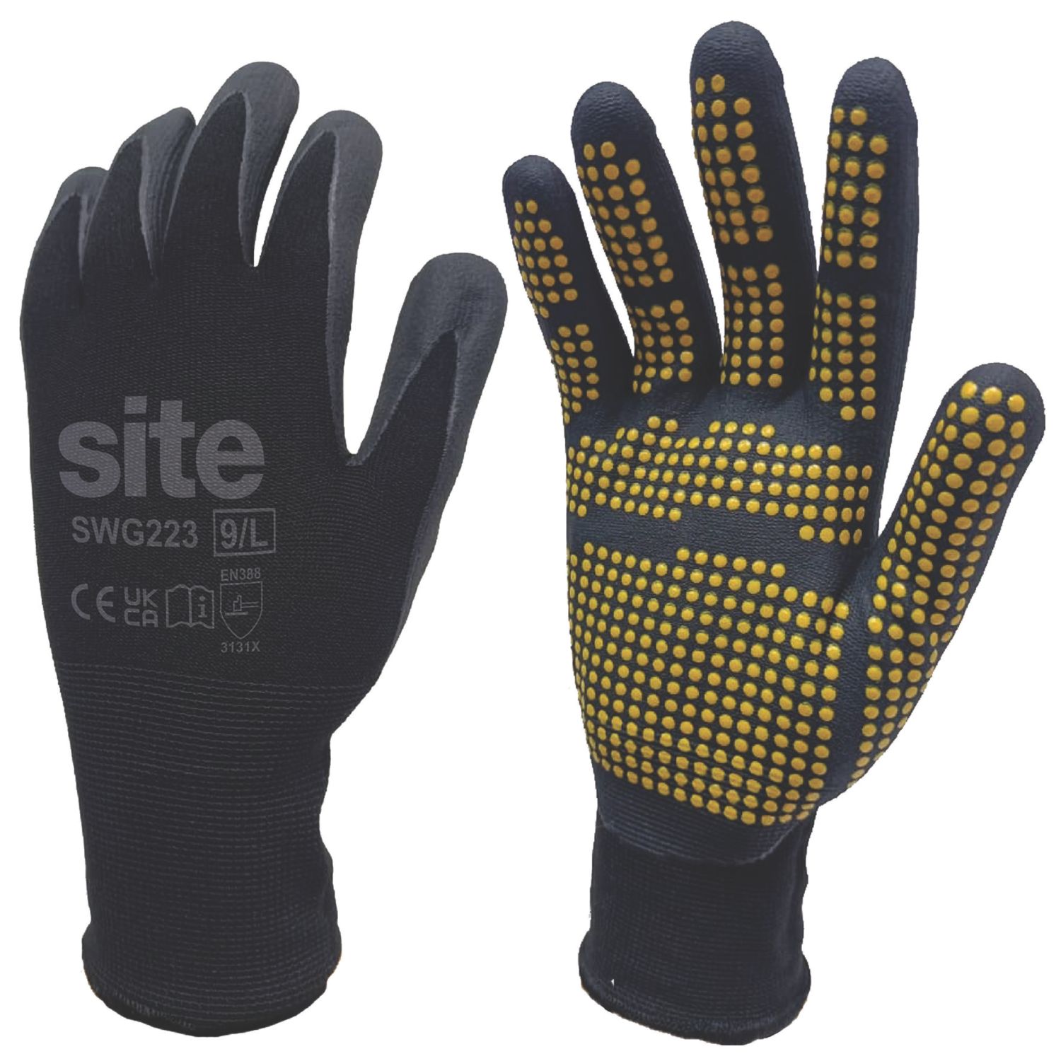 Site SWG223 Micro Dot Gloves Black / Yellow Large (787YW)