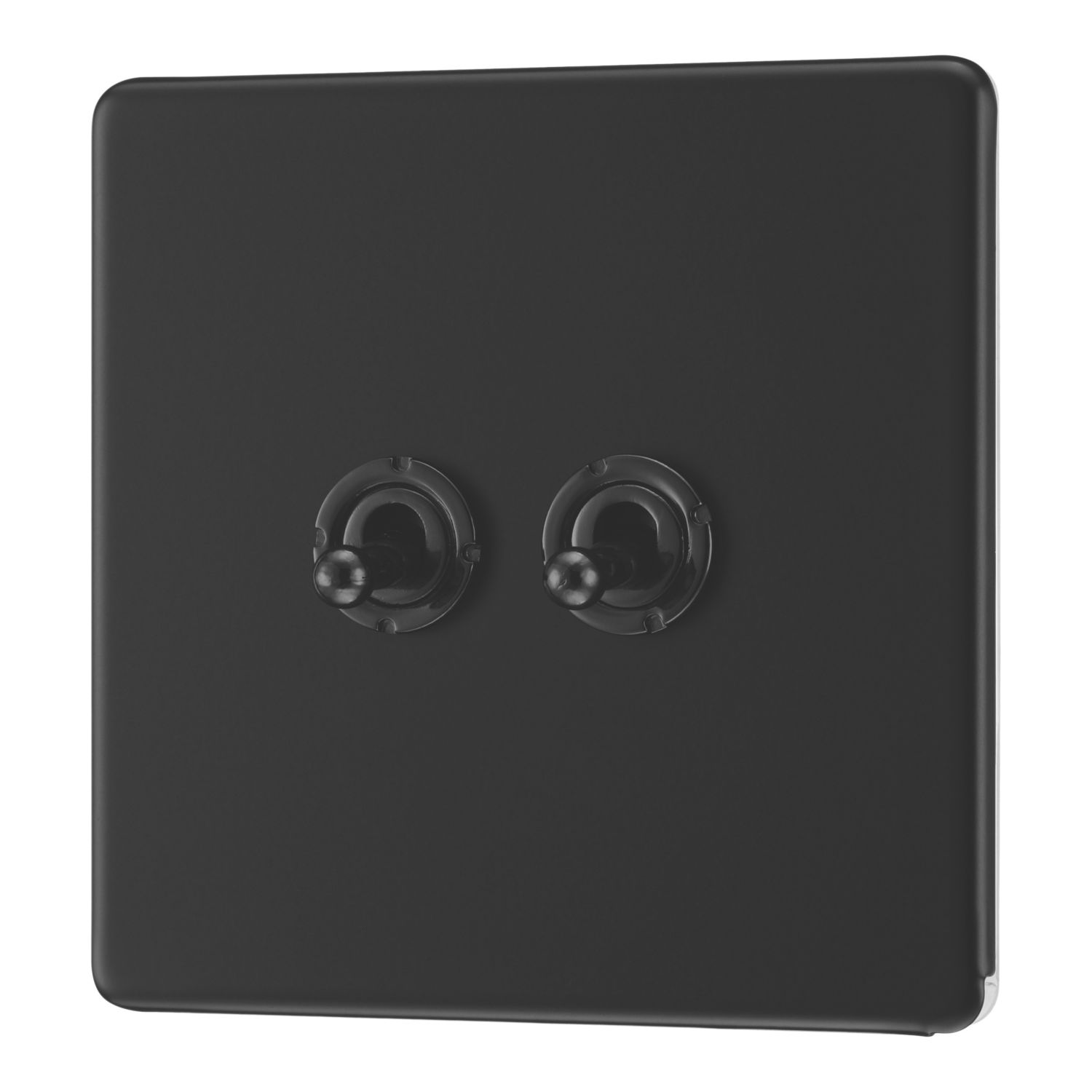 LAP 20A 16AX 2-Gang 2-Way Switch Matt Black with Colour-Matched Inserts (788PN)