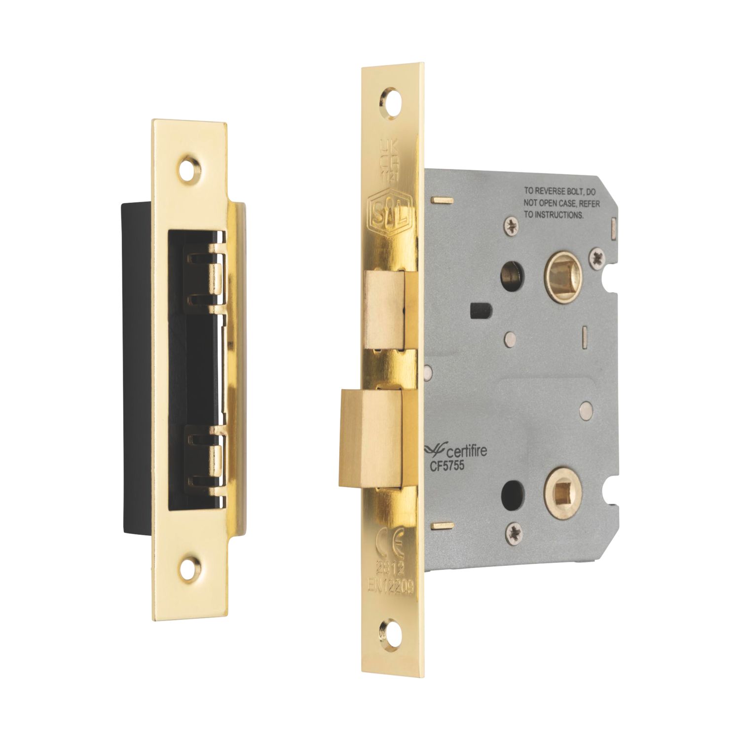 Smith & Locke Fire Rated Polished Brass Bathroom Lock 76mm Case - 57mm Backset (788PX)