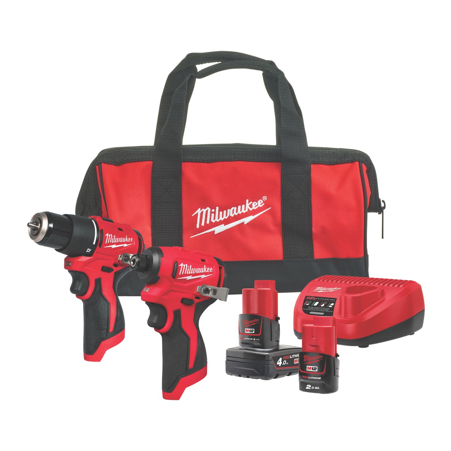 Milwaukee M12BLPP2B-422B 12V 2 x 2.0 / 4.0Ah Li-Ion RedLithium Brushless Cordless Twin Pack (791EN)