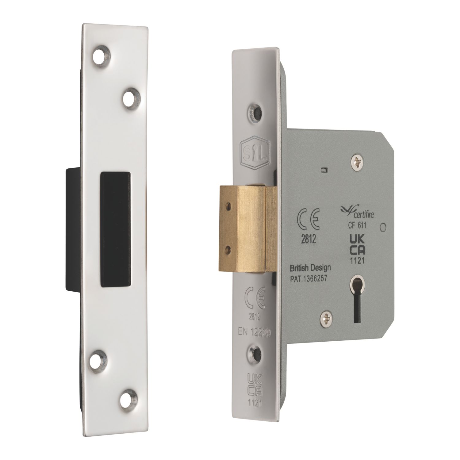 Smith & Locke Fire Rated 5 Lever Chrome Deadlock 65mm Case - 44mm Backset (791PX)