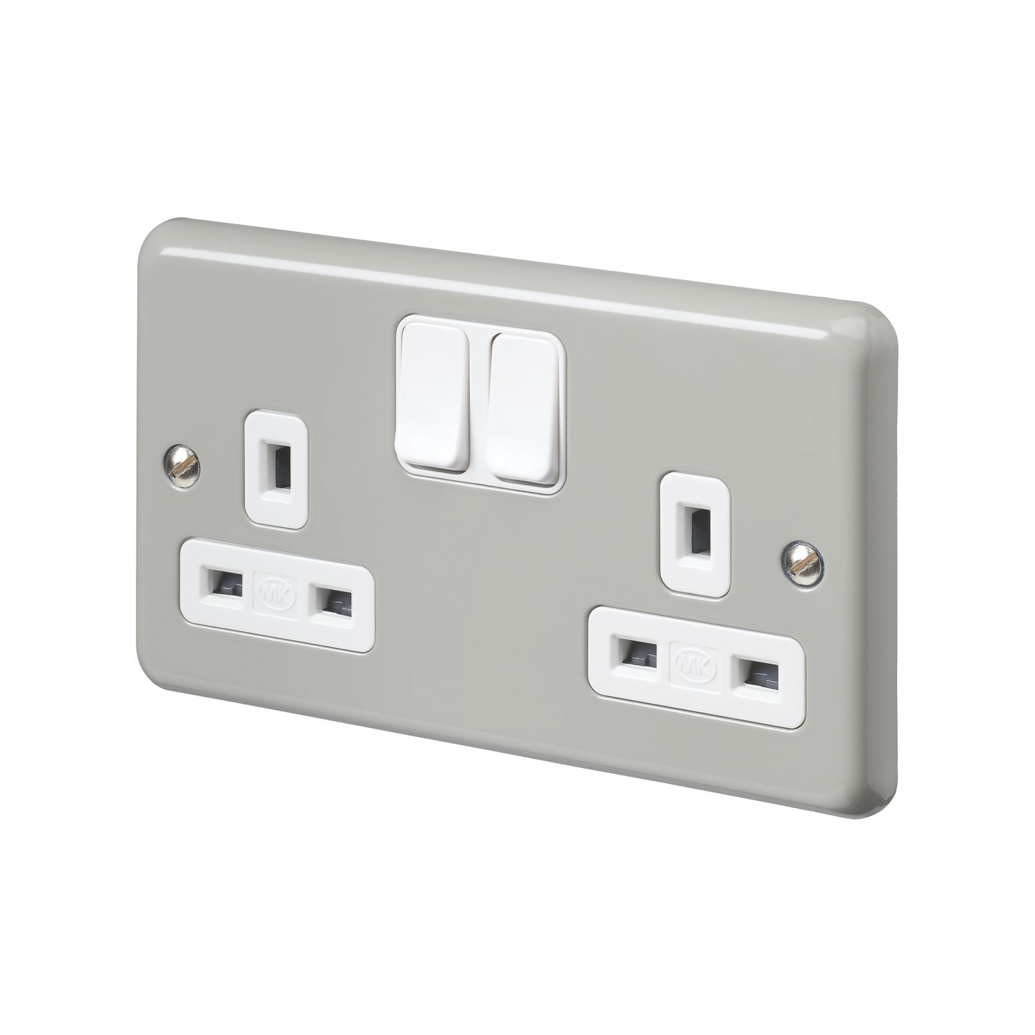 MK Contoura 13A 2-Gang DP Switched Plug Socket Grey with Colour-Matched Inserts (791RG)