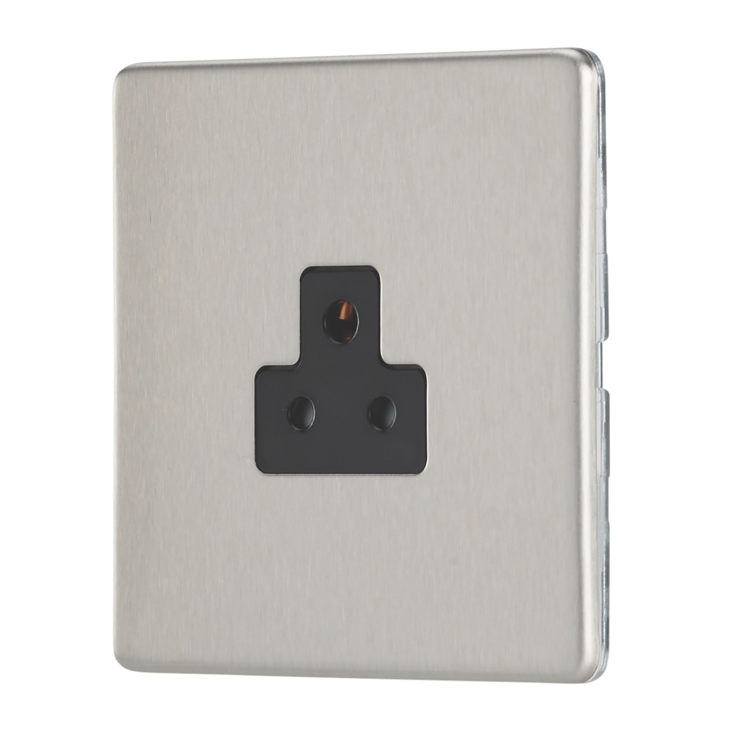 Contactum Lyric 2A 1-Gang Unswitched Round Pin Socket Brushed Steel with Black Inserts (792RP)
