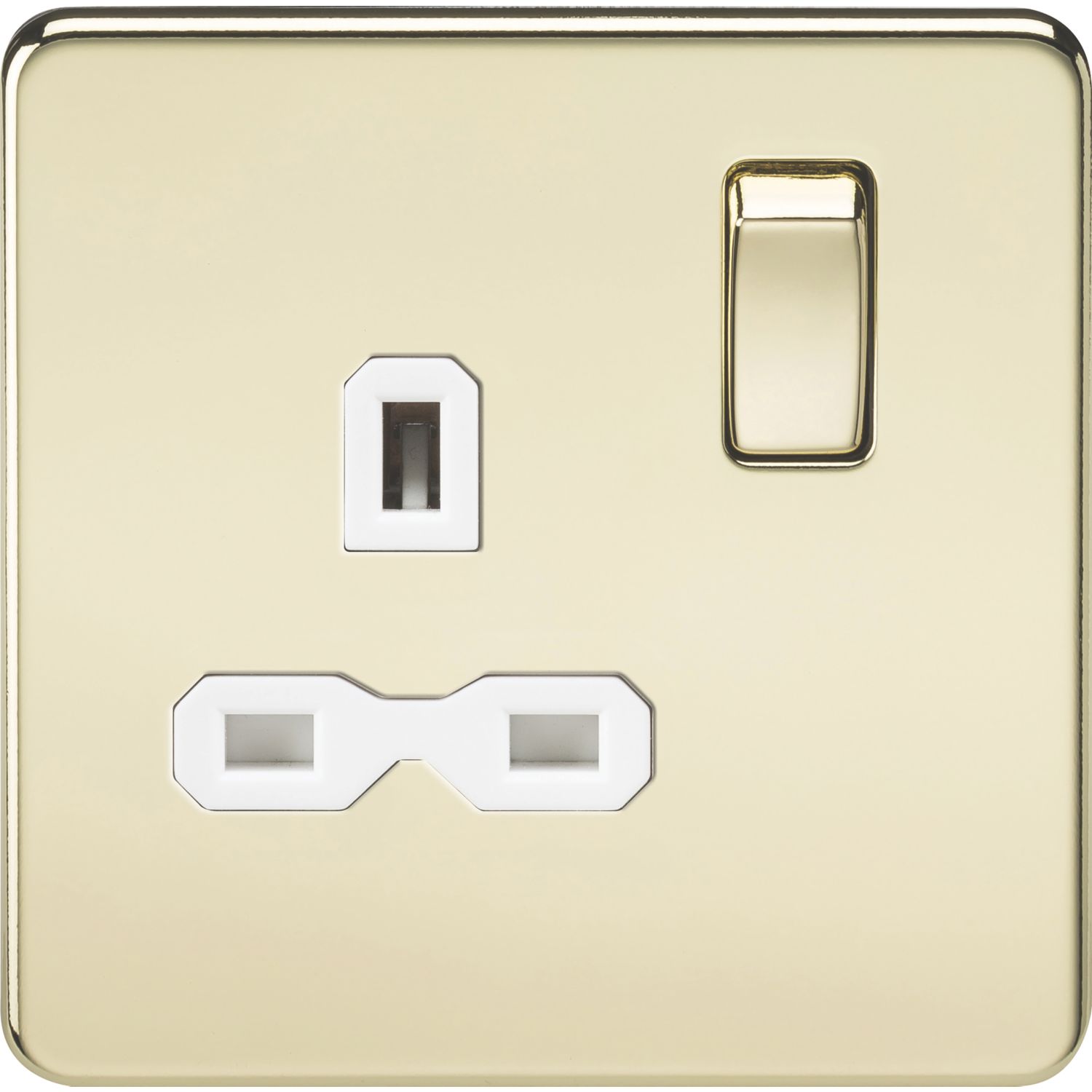 Knightsbridge 13A 1-Gang DP Switched Single Socket Polished Brass with White Inserts (793TY)