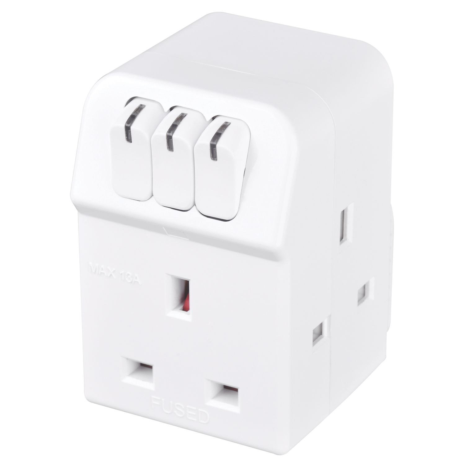 Masterplug 13A Fused 3-Way Socket Adaptor White (794JR)