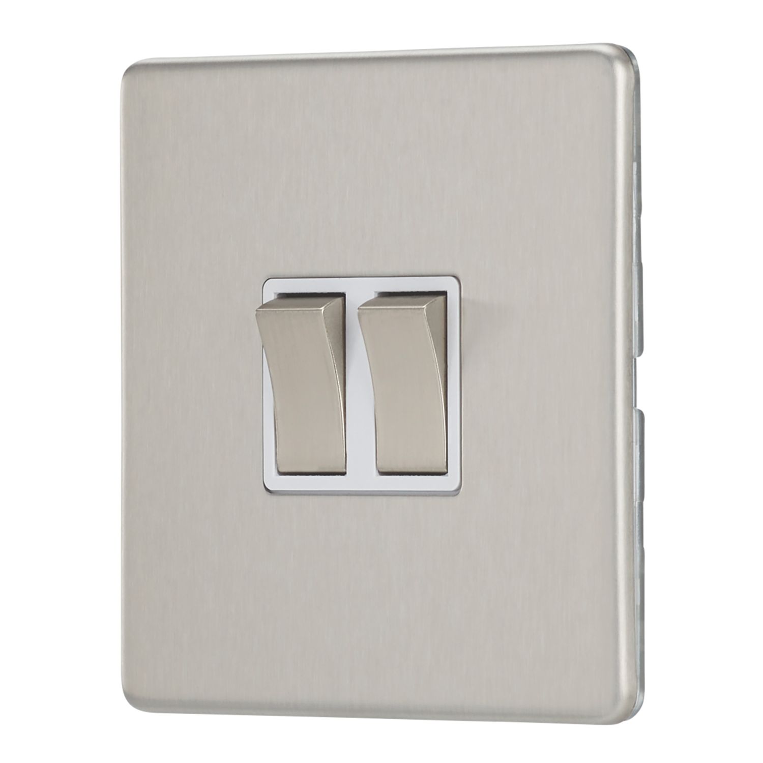 Contactum Lyric 10AX 2-Gang 2-Way Light Switch Brushed Steel with White Inserts (794RP)