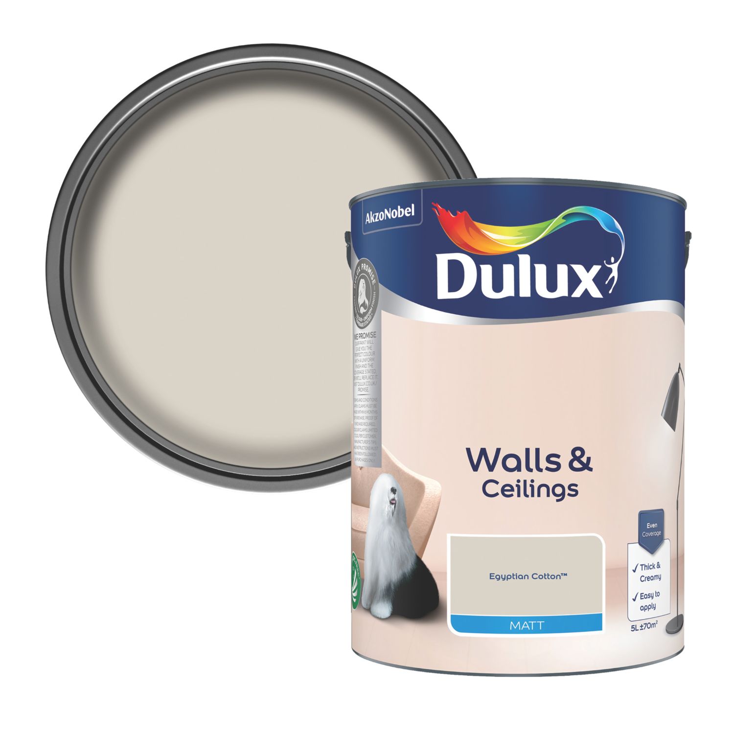 Dulux Walls & Ceilings 5Ltr Egyptian Cotton Matt Emulsion Paint (79582)