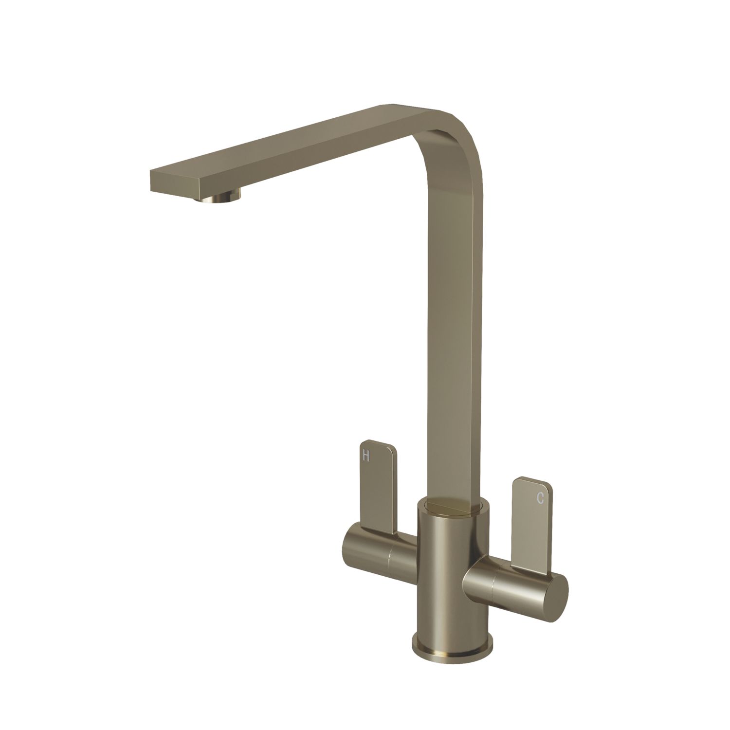 ETAL Stroud Twin Lever Kitchen Mixer Tap Brushed Steel (796FK)