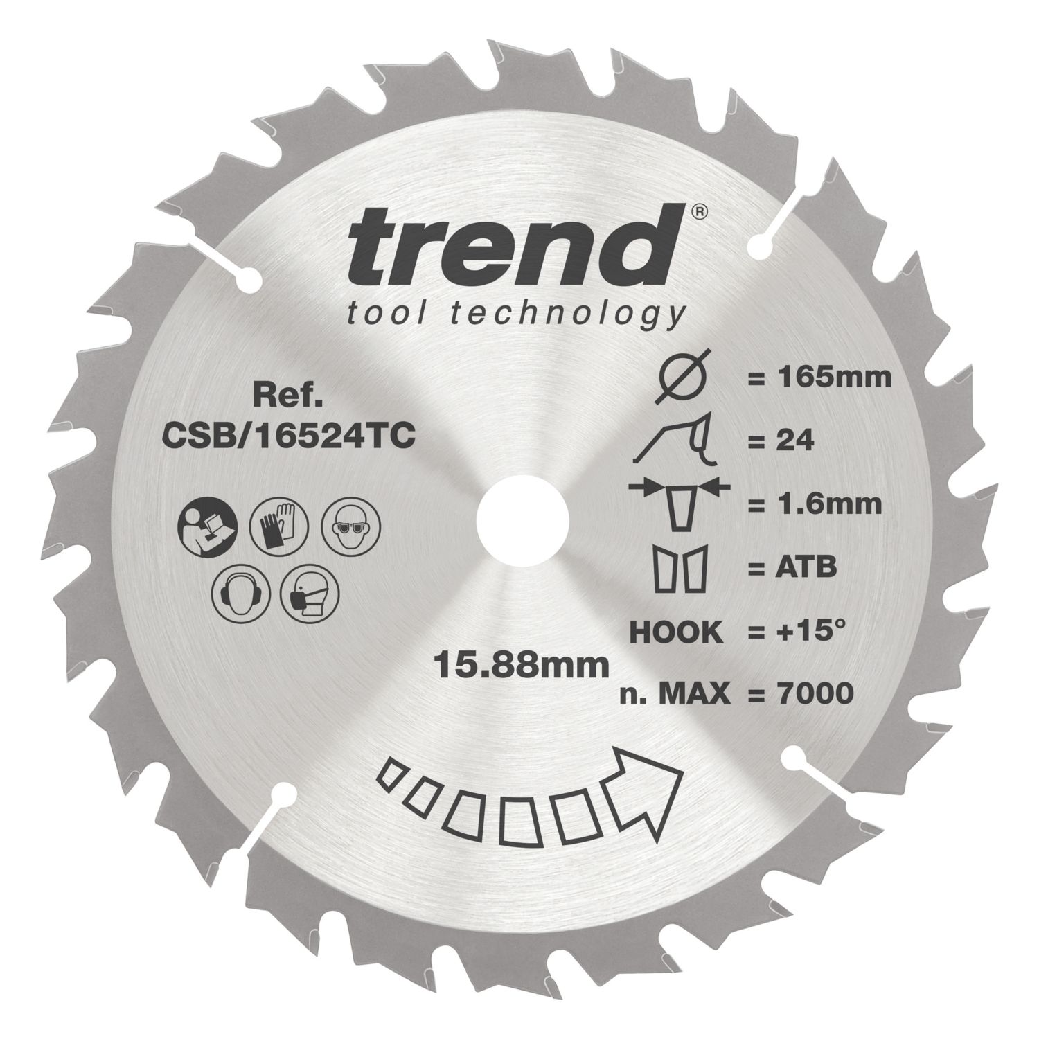 Trend CSB/16524TC Wood Thin Kerf Circular Saw Blade 165mm x 15.88mm 24T (797XG)