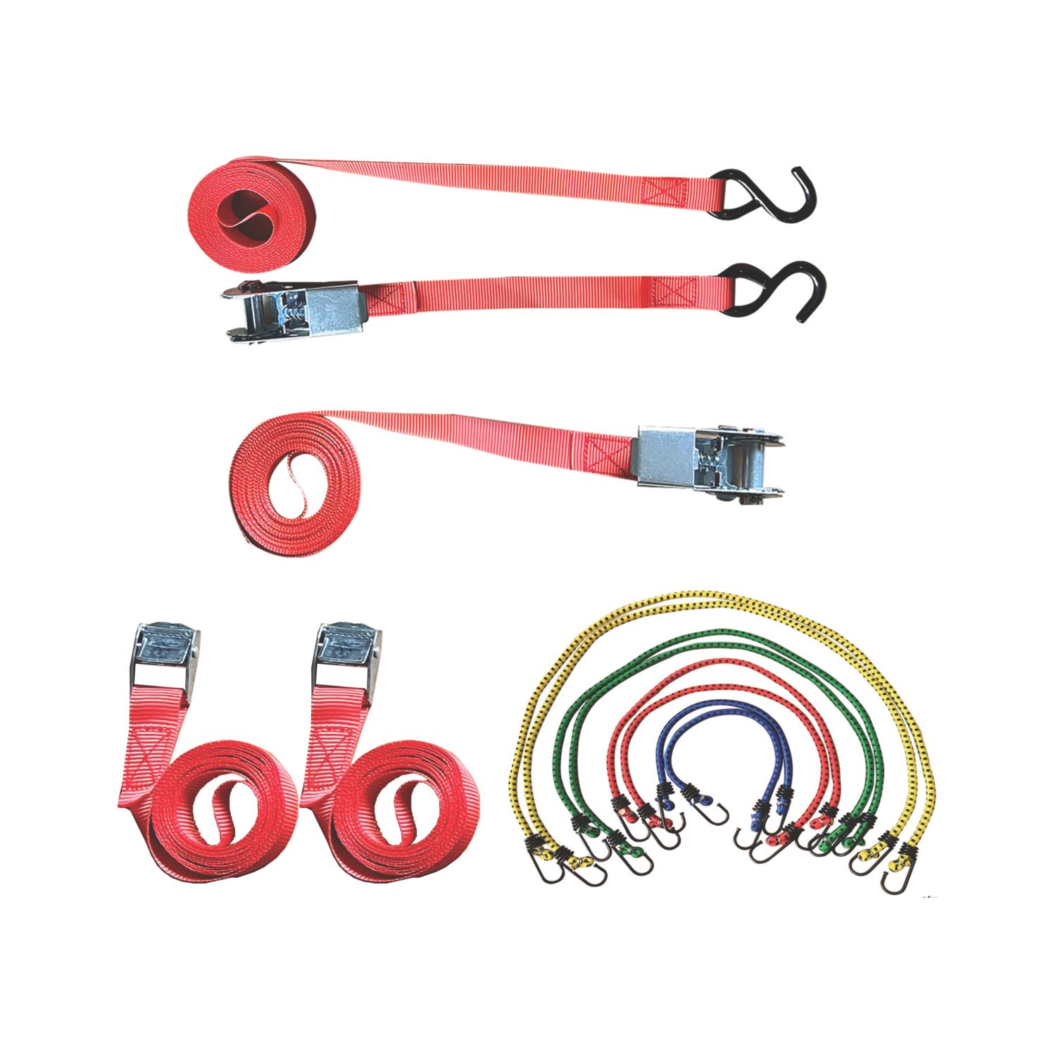 Smith & Locke Bungee & Rachet Tie-Down Set with S-Hooks 12 Pieces (797XT)