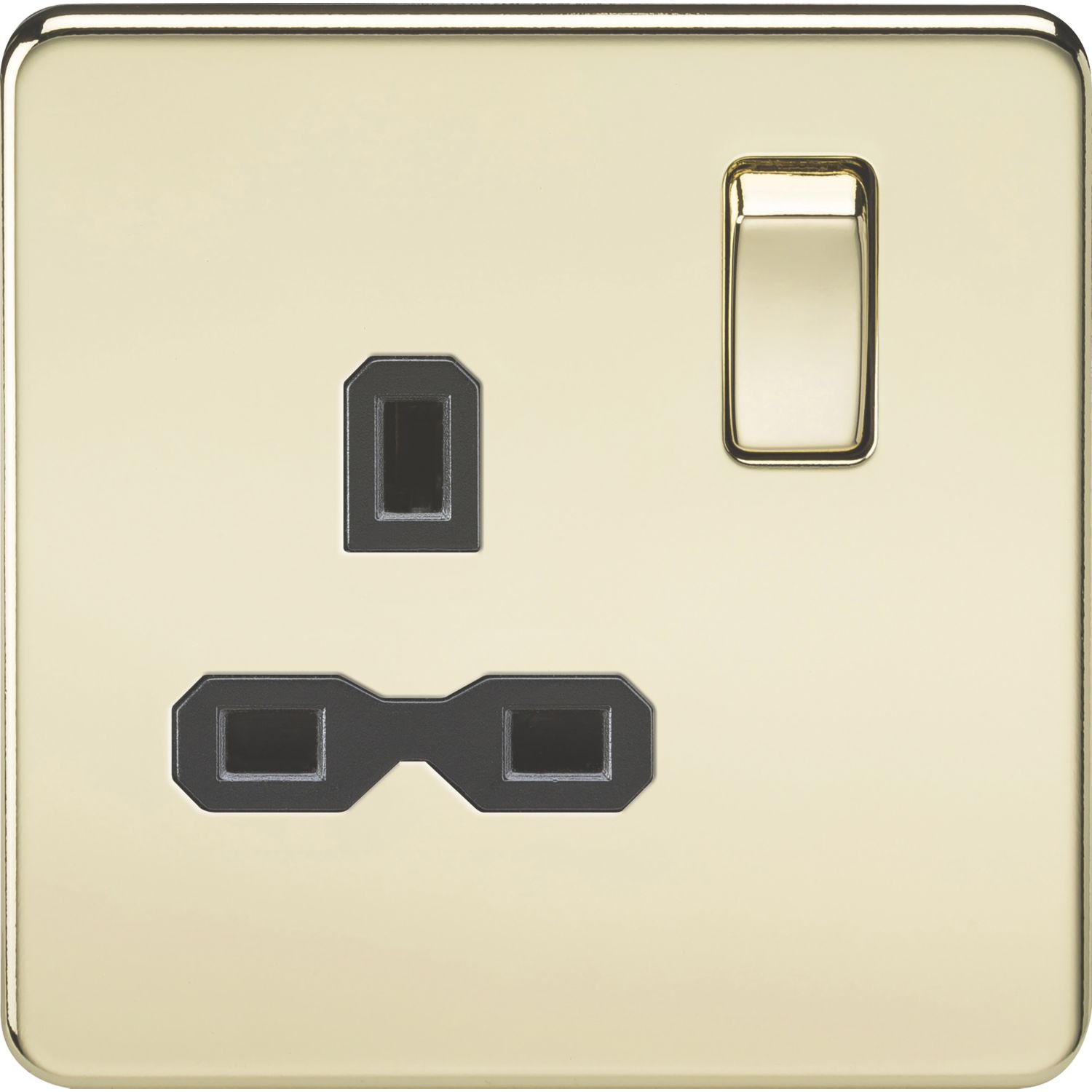 Knightsbridge 13A 1-Gang DP Switched Single Socket Polished Brass with Black Inserts (799TY)