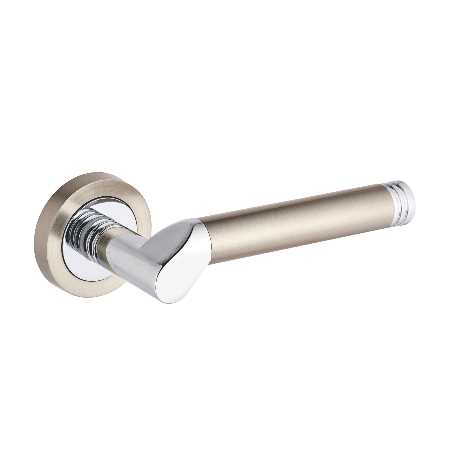 Smith & Locke Camber Fire Rated Lever on Rose Door Handles Pair Chrome / Brushed Nickel (802HY)