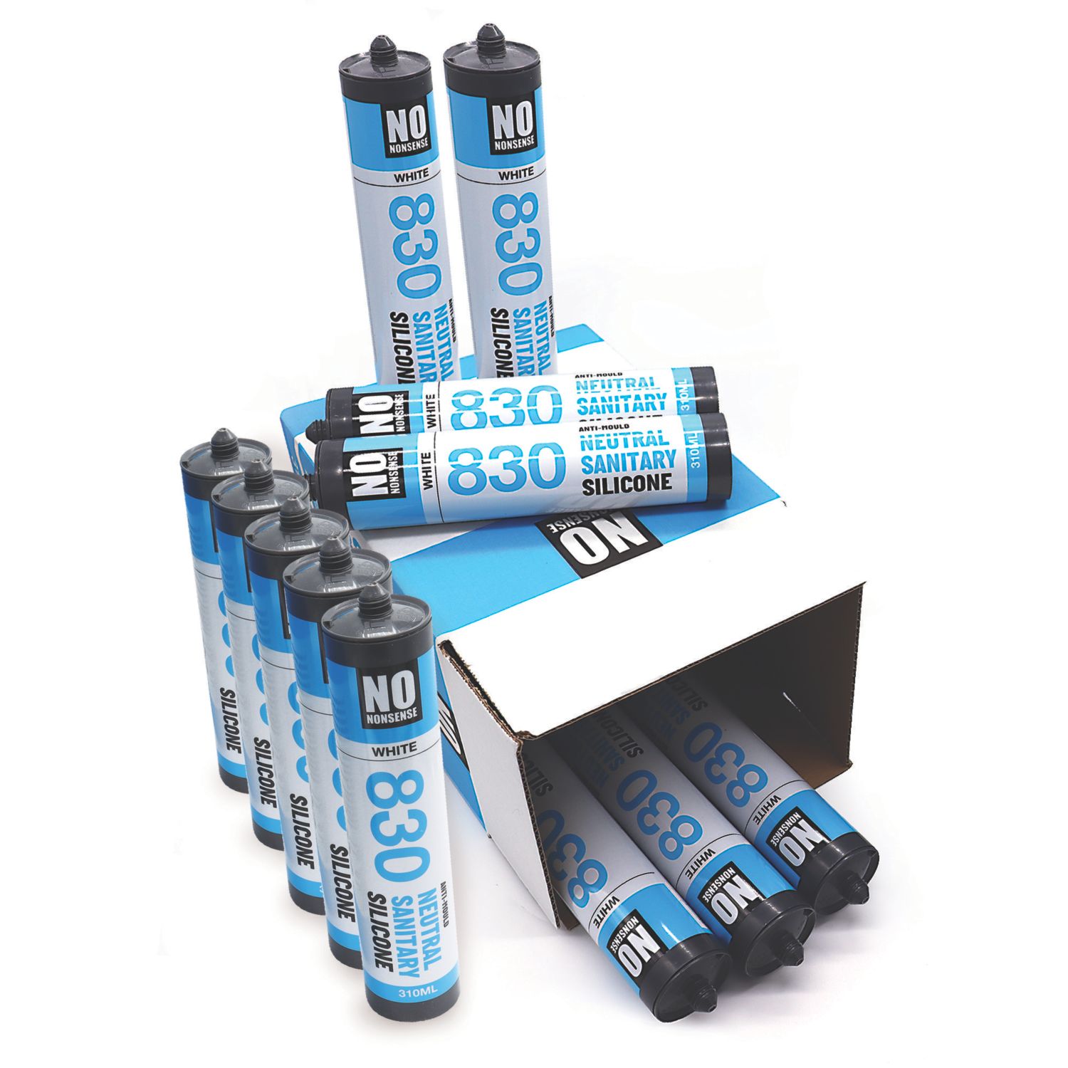 No Nonsense 830 Anti-Mould Neutral Sanitary Silicone Sealant White 310ml 12 Pack (802RU)