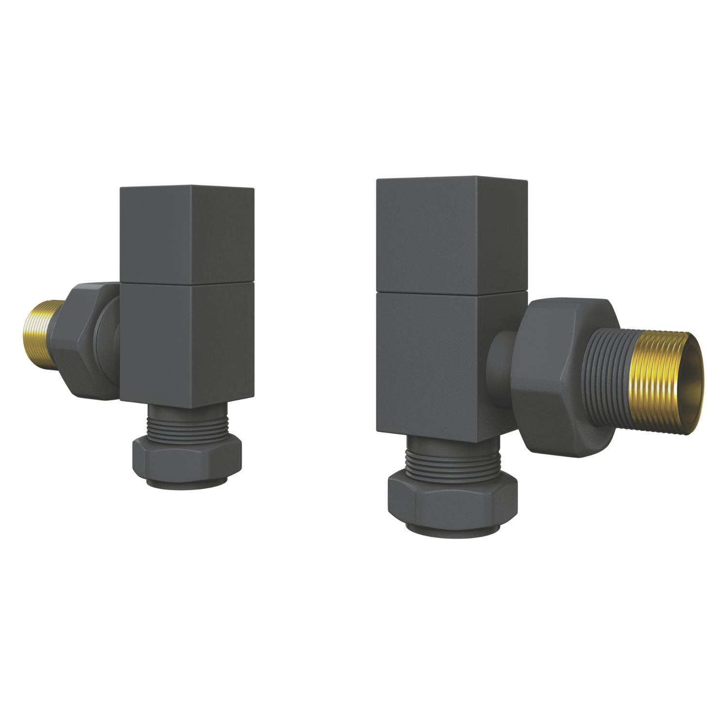 ETAL Swelt 15mm x 1/2" Anthracite Angled Designer Manual Radiator Valve Head & Body 2 Pack (803VV)