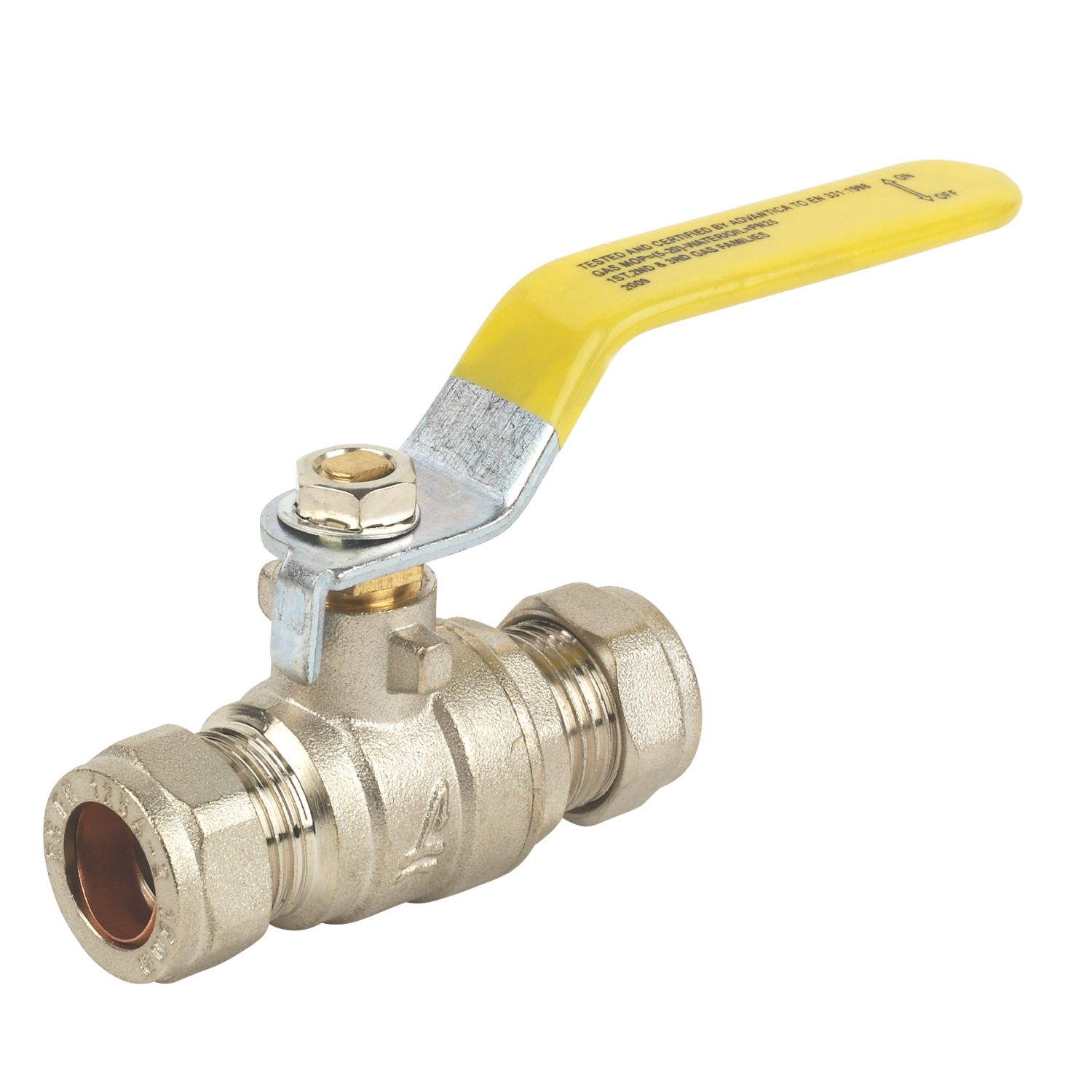 Essentials Compression Full Bore 15mm Ball Valve with Yellow Handle (80413)