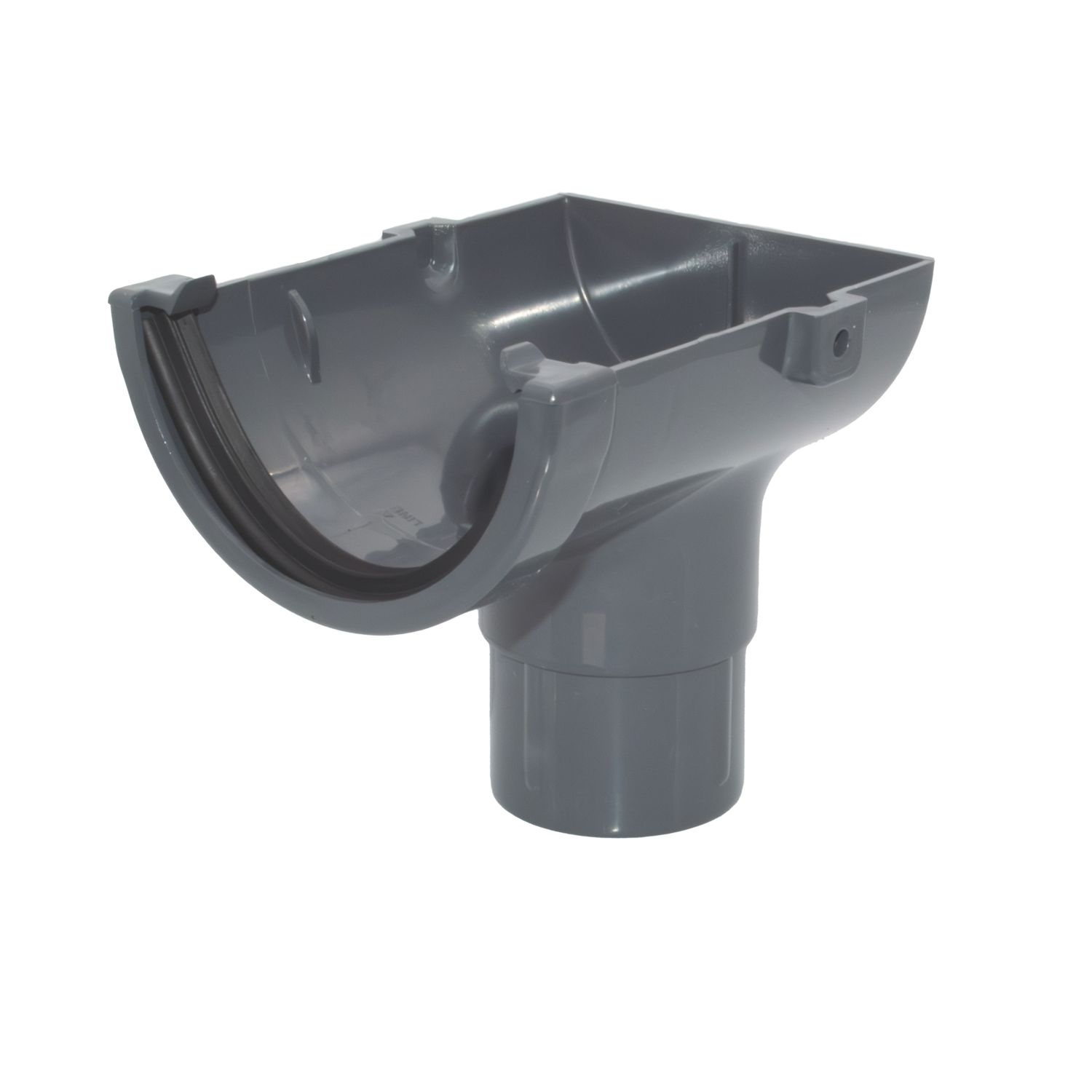 FloPlast MiniFlo uPVC Half Round Stop End Outlet Anthracite Grey 76mm x 50mm (805YE)
