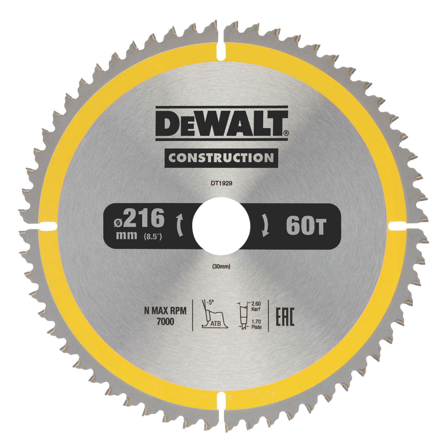 DEWALT Wood TCT Saw Blade 216mm x 30mm 60T (8078V)