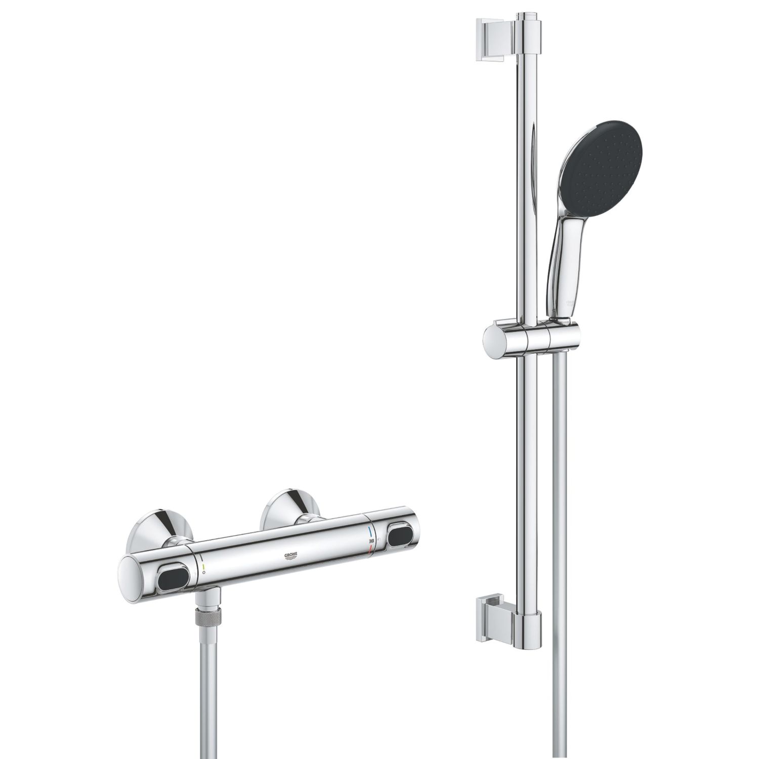 Grohe Precision Flow HP Rear-Fed Exposed Chrome Thermostatic Shower Mixer Set (807YX)