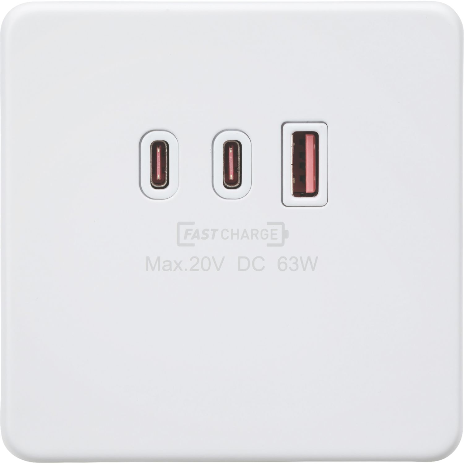 Knightsbridge 5A 63W 3-Outlet Type A & C USB Socket Matt White with White Inserts (811PY)