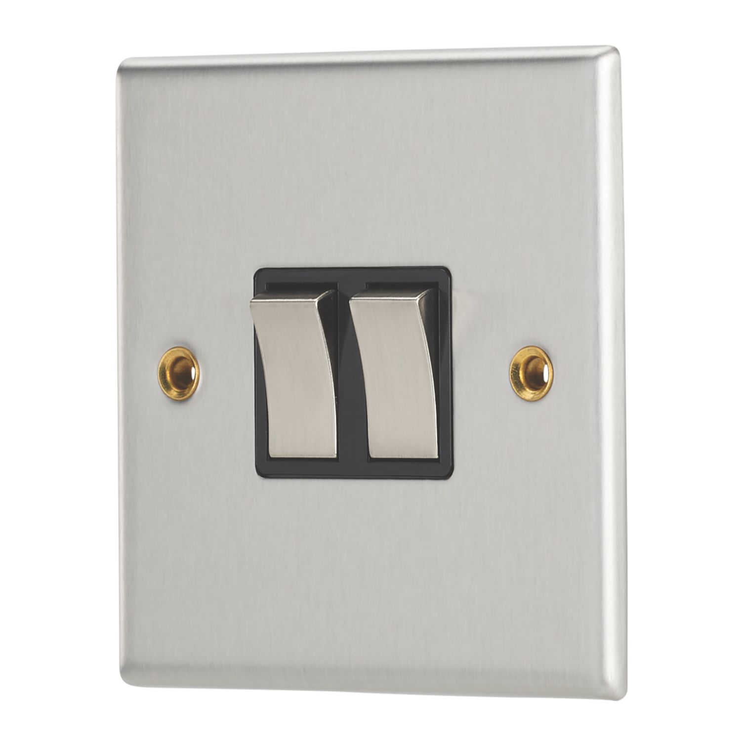 Contactum iConic 10AX 2-Gang 2-Way Light Switch Brushed Steel with Black Inserts (812RK)