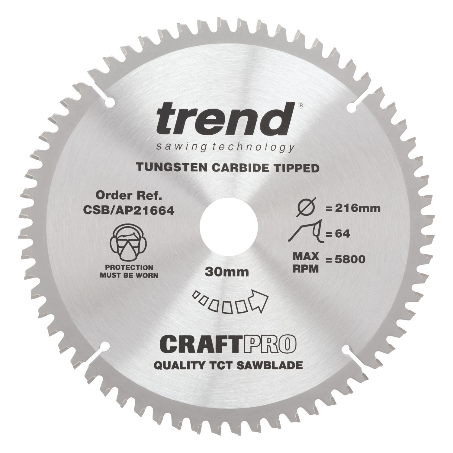 Trend CSB/AP21664 Aluminium/Plastic Circular Saw Blade 216mm x 30mm 64T (815PX)